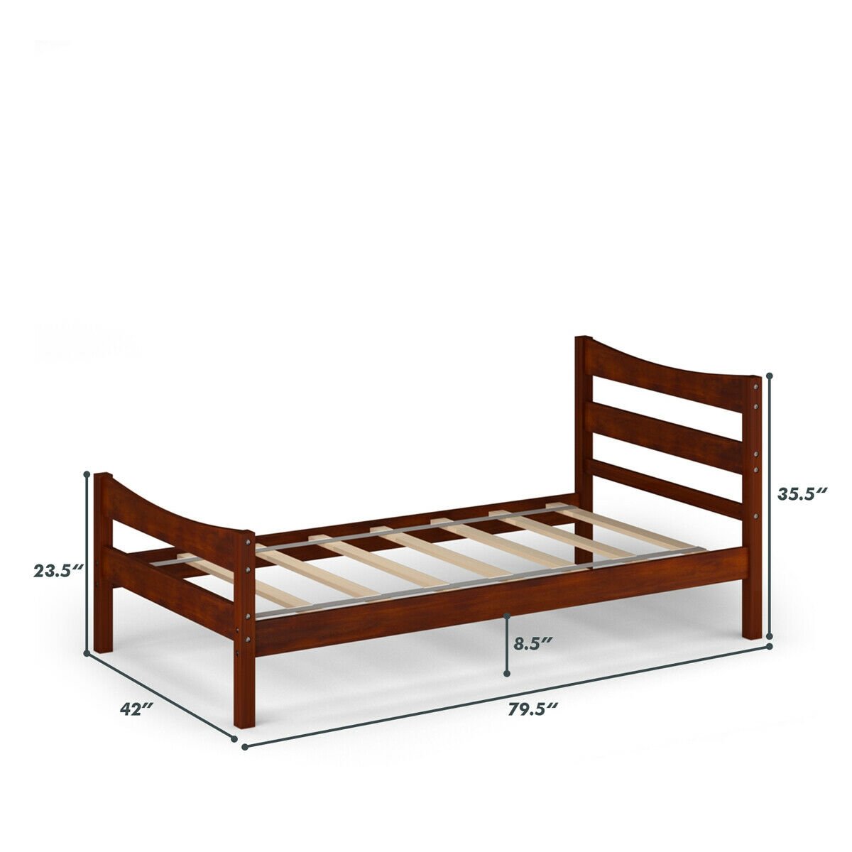 Twin Size Platform Bed Frame Foundation Slat Support , Walnut Simple Bed Frame   at Gallery Canada