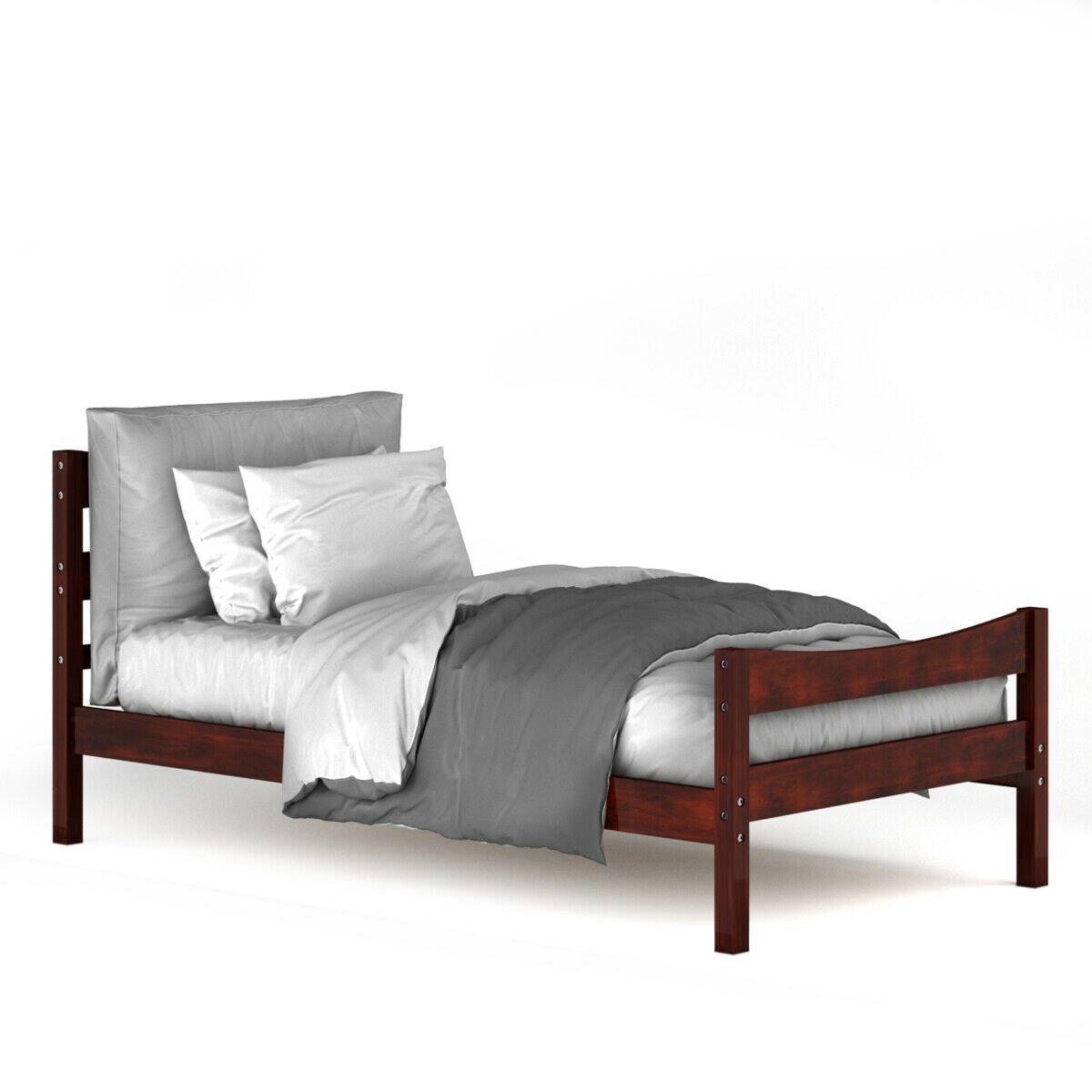 Twin Size Platform Bed Frame Foundation Slat Support , Walnut Simple Bed Frame   at Gallery Canada