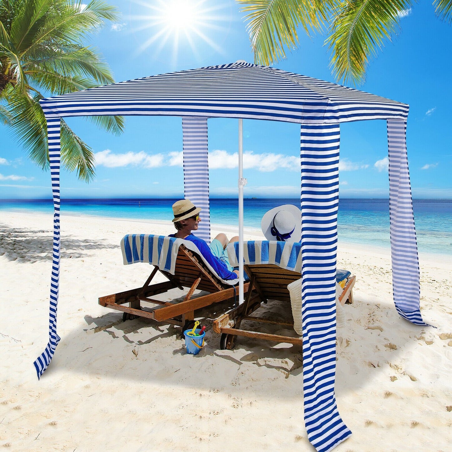 6.6 x 6.6 Feet Foldable and Easy-Setup Beach Canopy With Carry Bag, Navy Canopies   at Gallery Canada