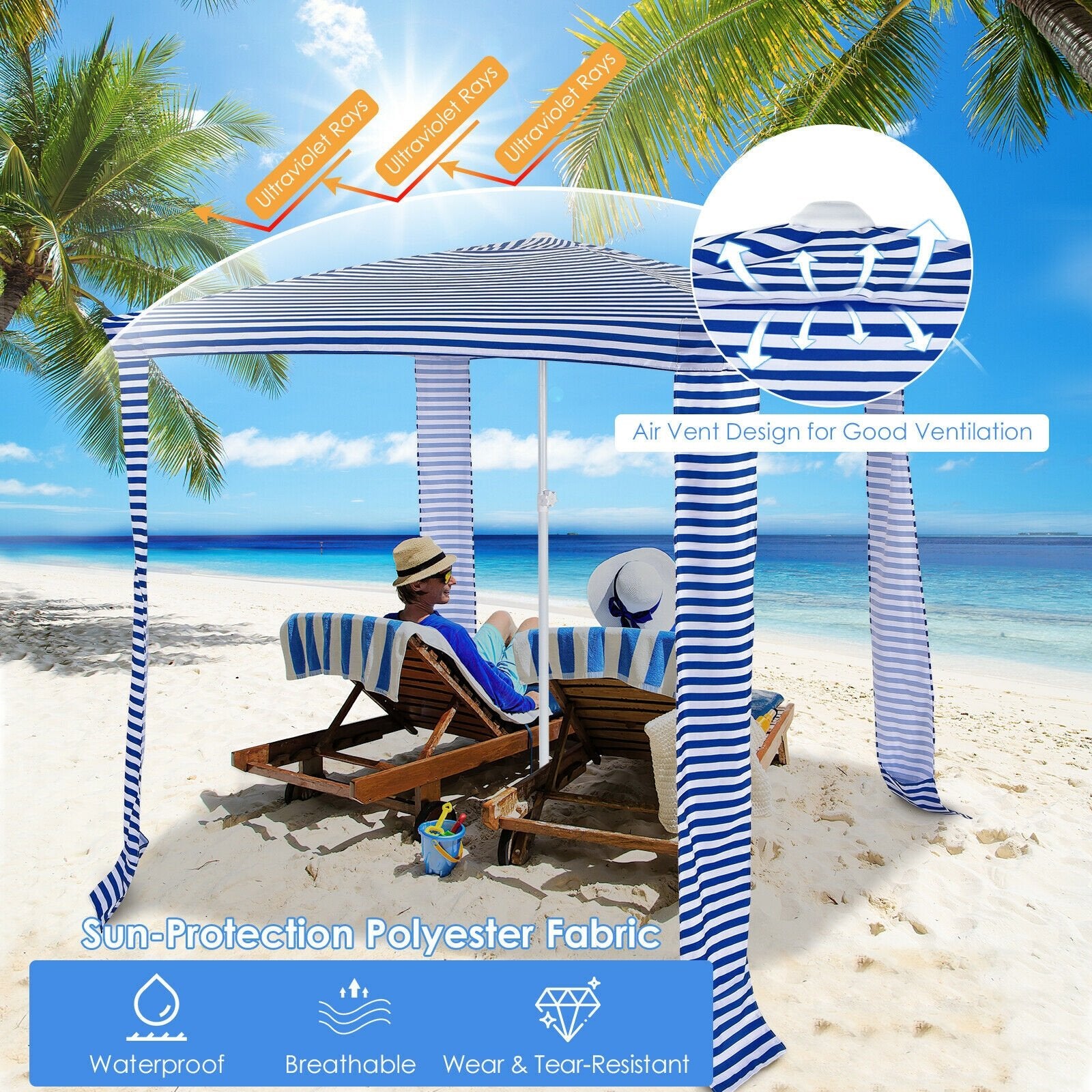 6.6 x 6.6 Feet Foldable and Easy-Setup Beach Canopy With Carry Bag, Navy Canopies   at Gallery Canada