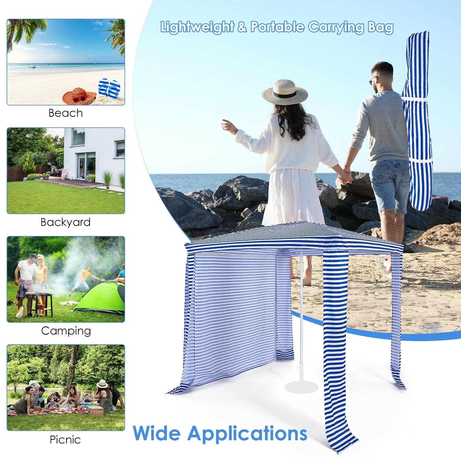 6.6 x 6.6 Feet Foldable and Easy-Setup Beach Canopy With Carry Bag, Navy Canopies   at Gallery Canada