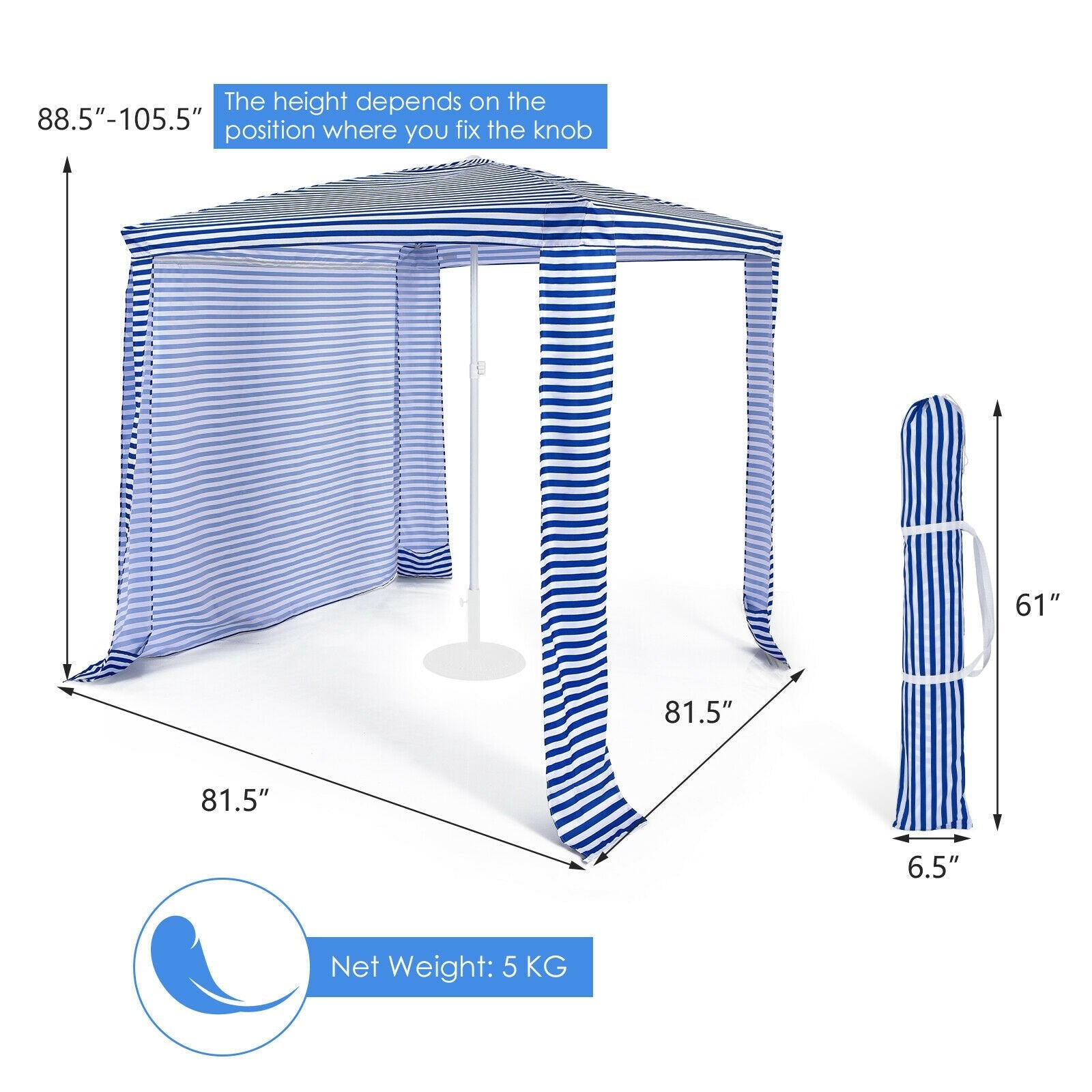 6.6 x 6.6 Feet Foldable and Easy-Setup Beach Canopy With Carry Bag, Navy Canopies   at Gallery Canada