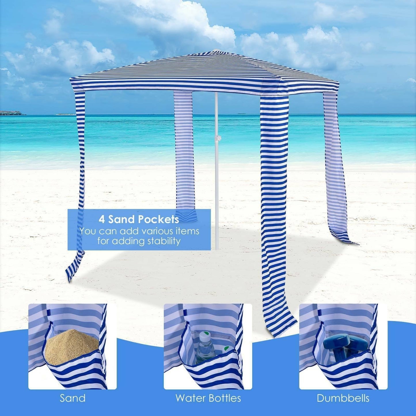 6.6 x 6.6 Feet Foldable and Easy-Setup Beach Canopy With Carry Bag, Navy - Gallery Canada