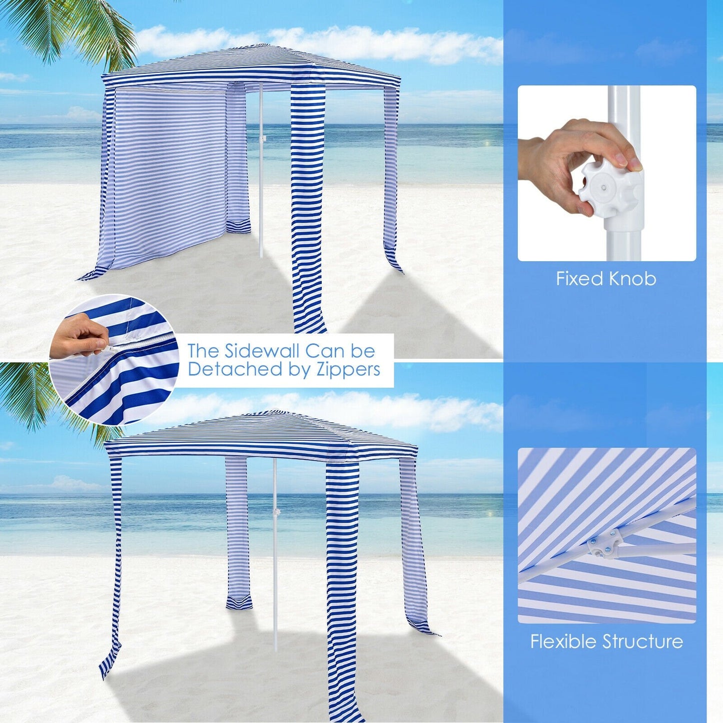 6.6 x 6.6 Feet Foldable and Easy-Setup Beach Canopy With Carry Bag, Navy Canopies   at Gallery Canada