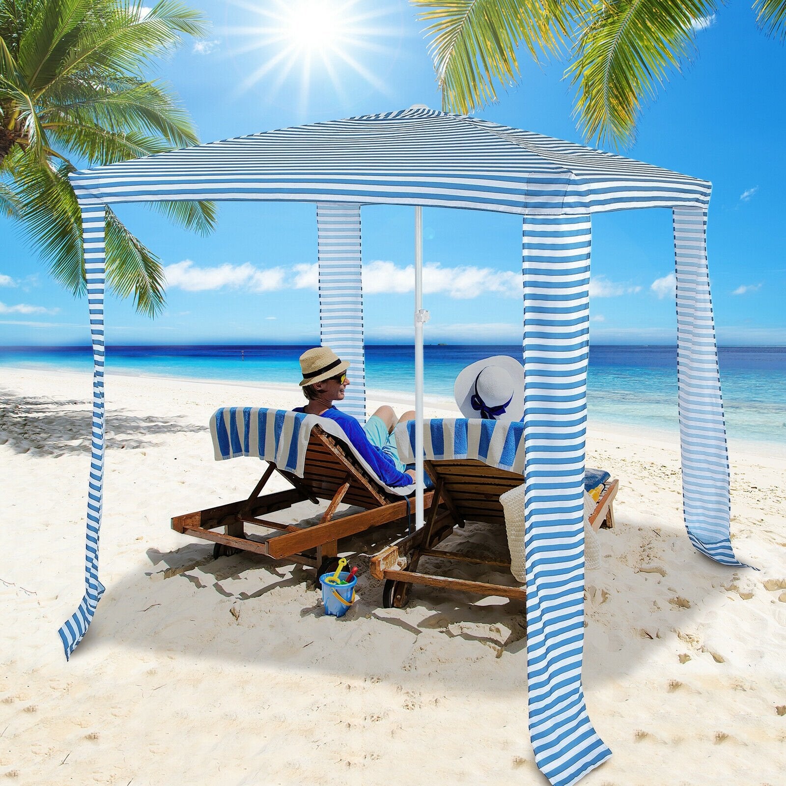 6.6 x 6.6 Feet Foldable and Easy-Setup Beach Canopy With Carry Bag, Blue Canopies   at Gallery Canada