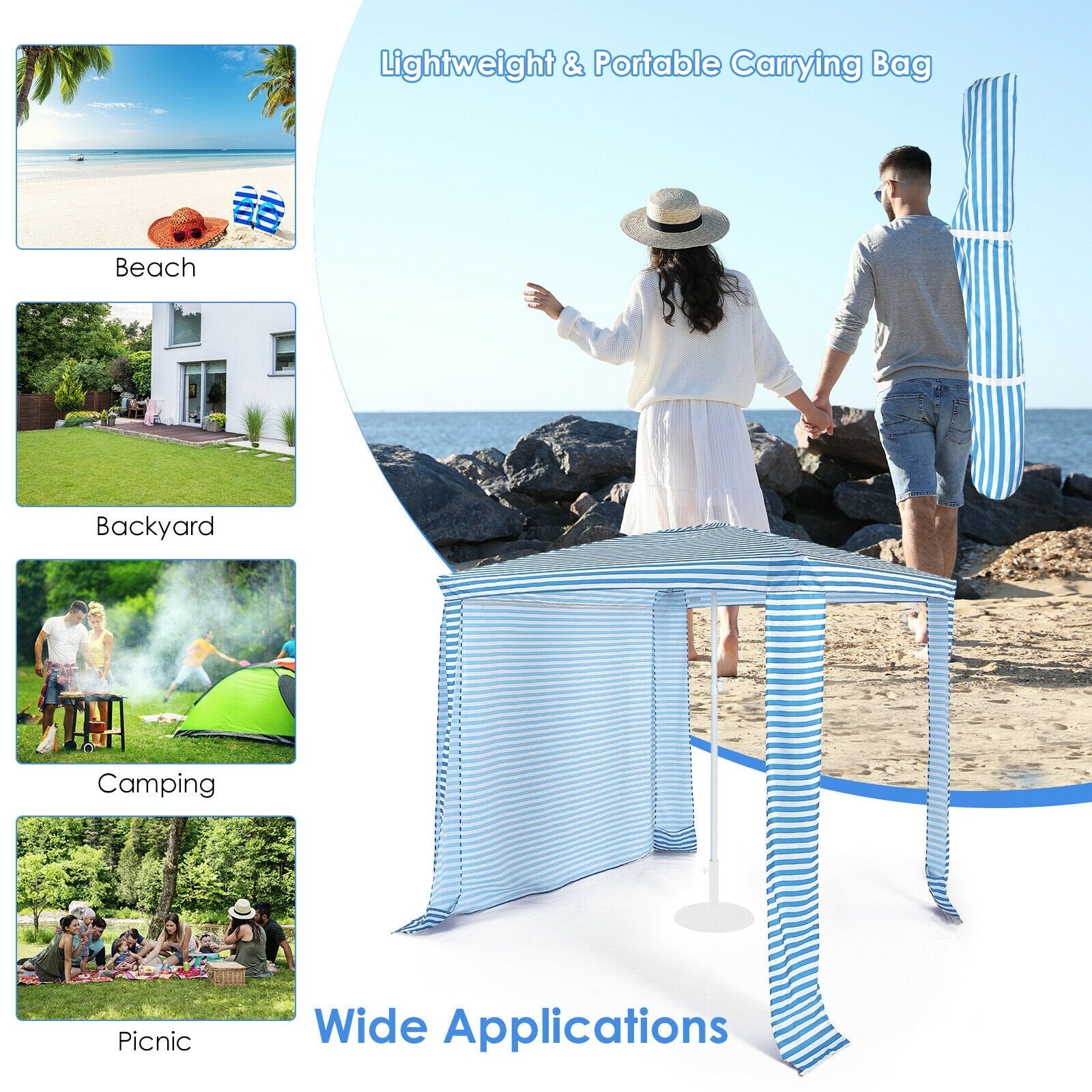 6.6 x 6.6 Feet Foldable and Easy-Setup Beach Canopy With Carry Bag, Blue Canopies   at Gallery Canada