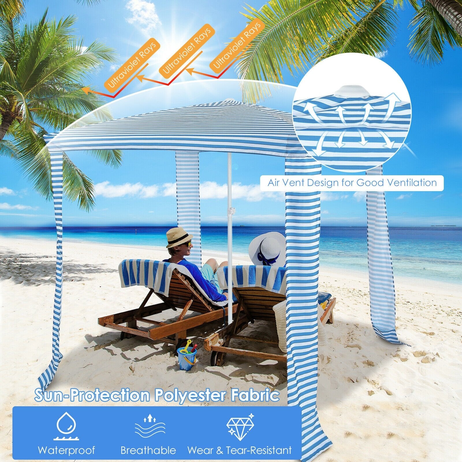 6.6 x 6.6 Feet Foldable and Easy-Setup Beach Canopy With Carry Bag, Blue Canopies   at Gallery Canada