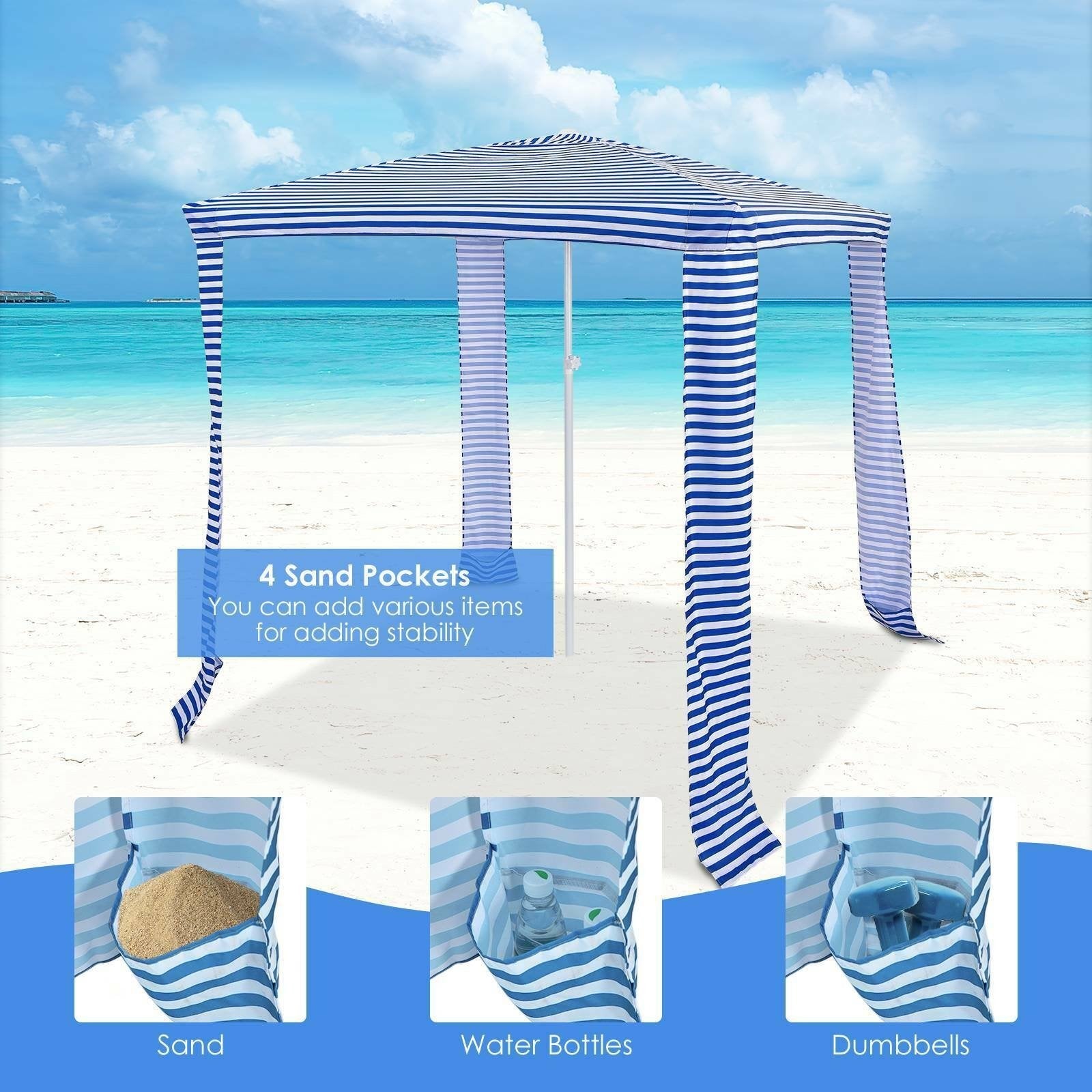 6.6 x 6.6 Feet Foldable and Easy-Setup Beach Canopy With Carry Bag, Blue Canopies   at Gallery Canada