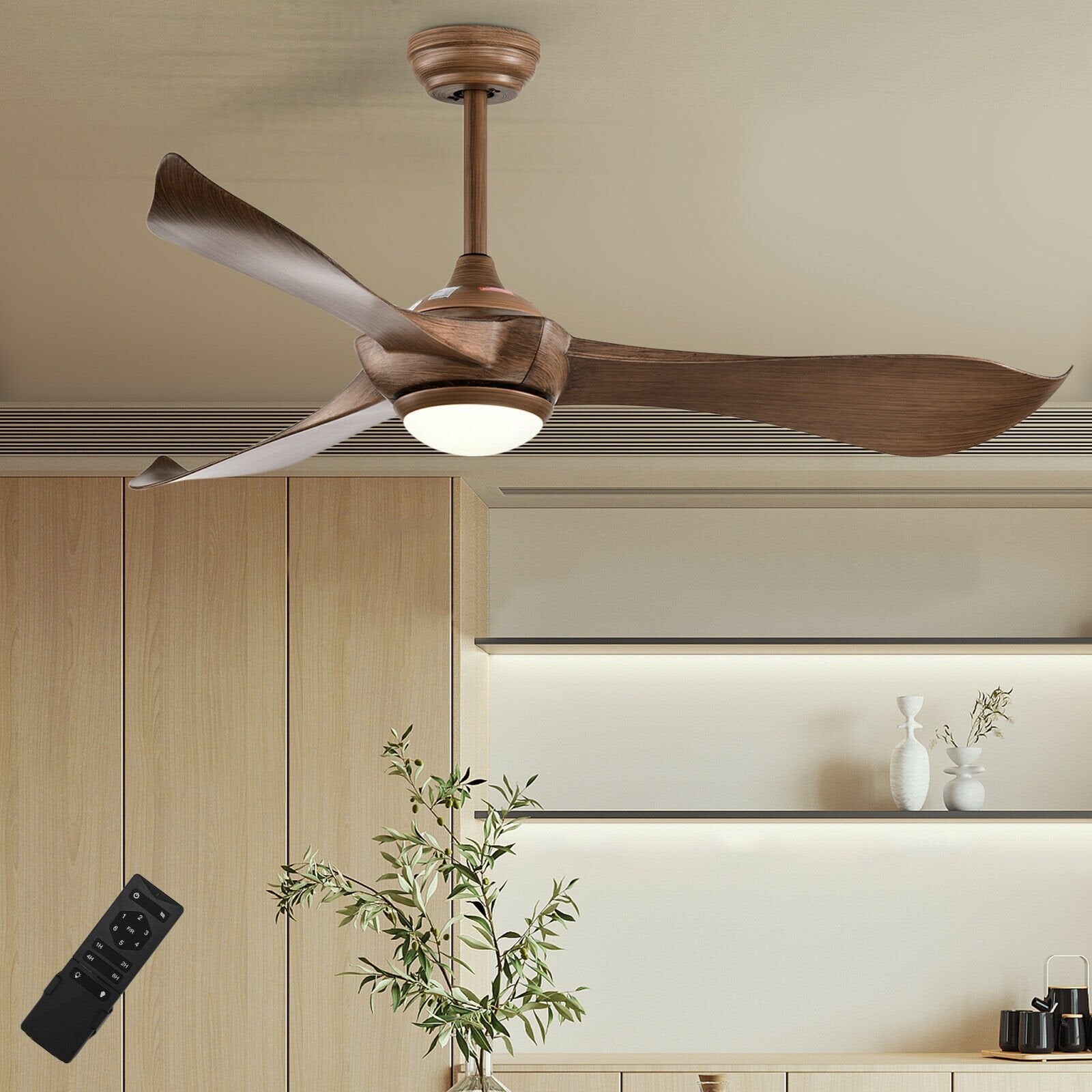 52 Inch Ceiling Fan with Light Reversible DC Motor, Walnut Ceiling Fans   at Gallery Canada