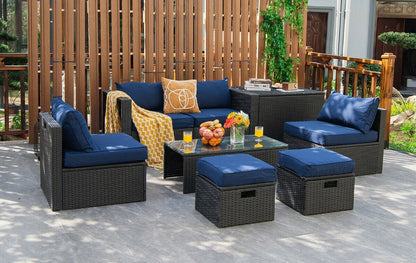 8 Pieces Patio Rattan Storage Table Furniture Set, Navy Outdoor Sectionals   at Gallery Canada