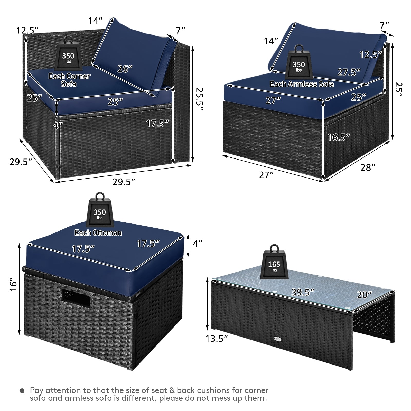 8 Pieces Patio Rattan Storage Table Furniture Set, Navy Outdoor Sectionals   at Gallery Canada