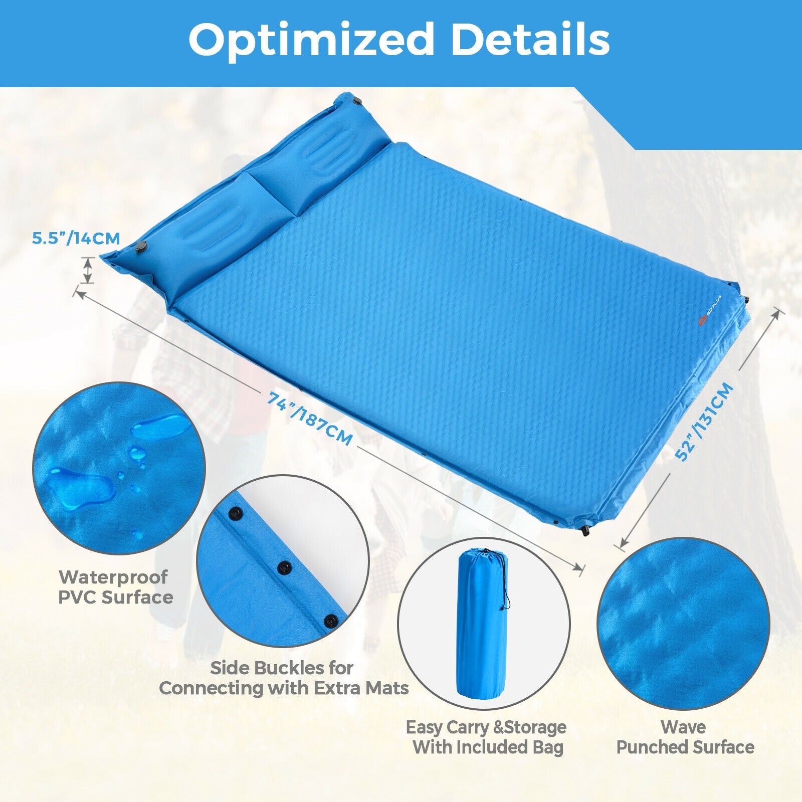 Self-Inflating Camping Outdoor Sleeping Mat with Pillows Bag, Blue Air Mattresses & Sleeping Bags at Gallery Canada