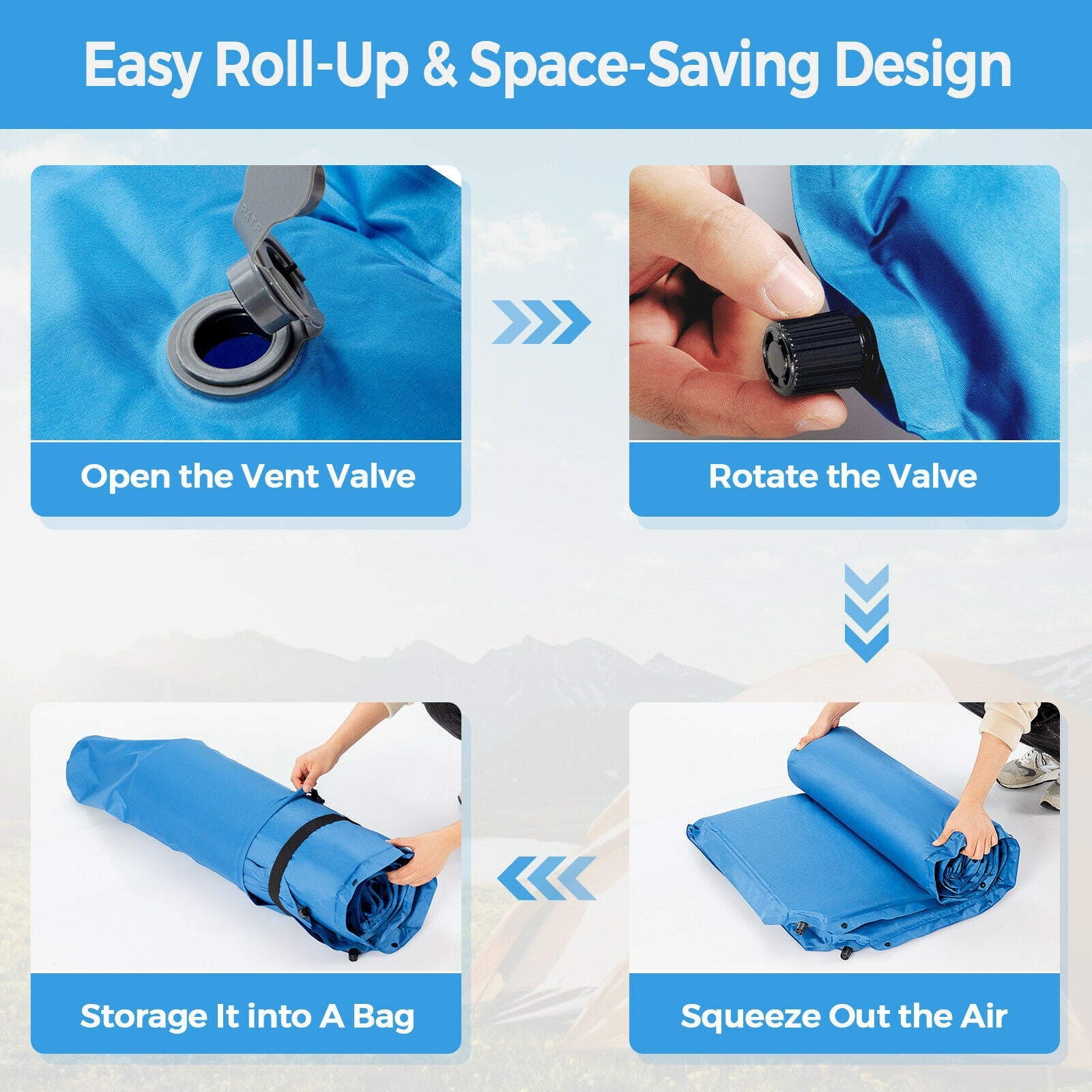 Self-Inflating Camping Outdoor Sleeping Mat with Pillows Bag, Blue Air Mattresses & Sleeping Bags at Gallery Canada