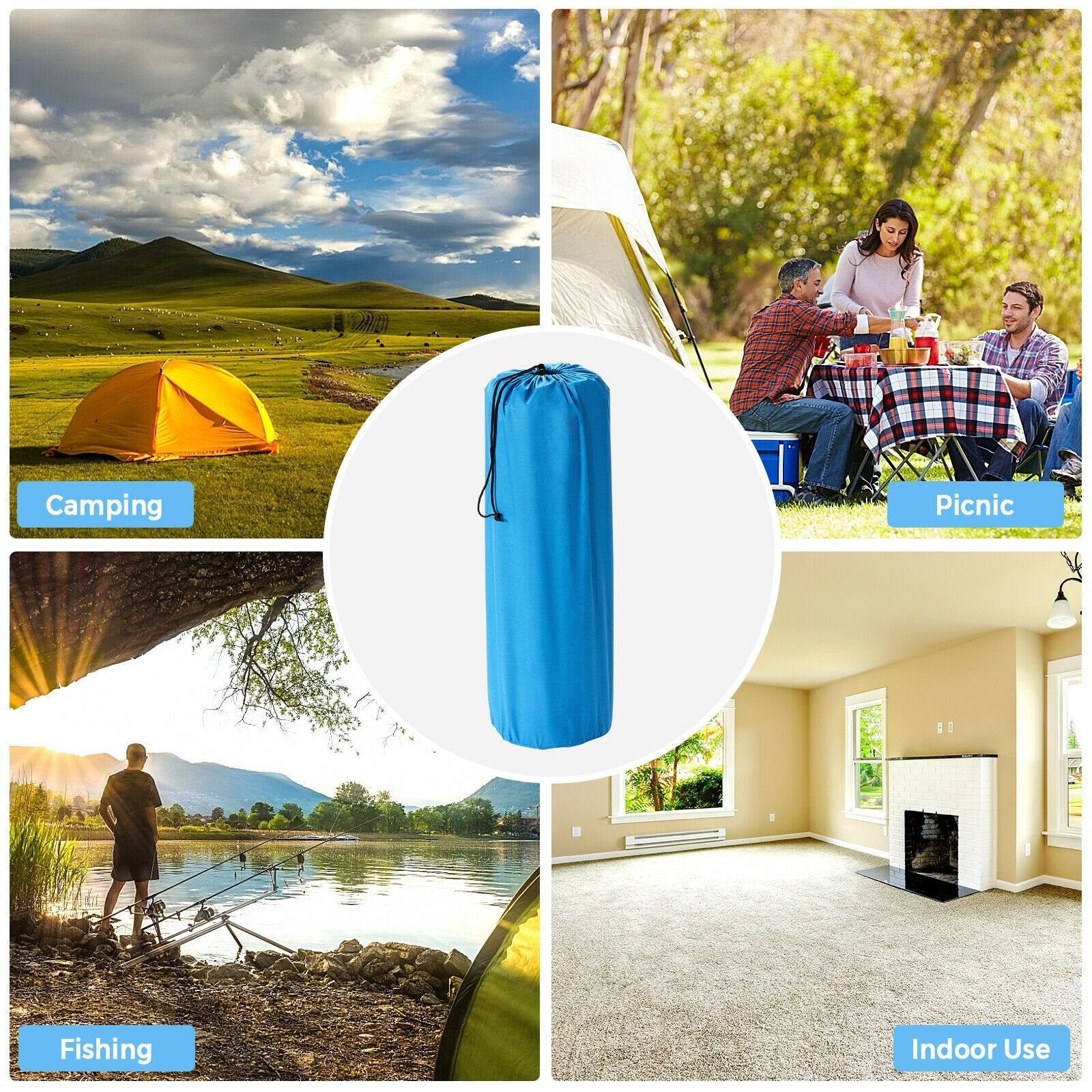 Self-Inflating Camping Outdoor Sleeping Mat with Pillows Bag, Blue Air Mattresses & Sleeping Bags   at Gallery Canada