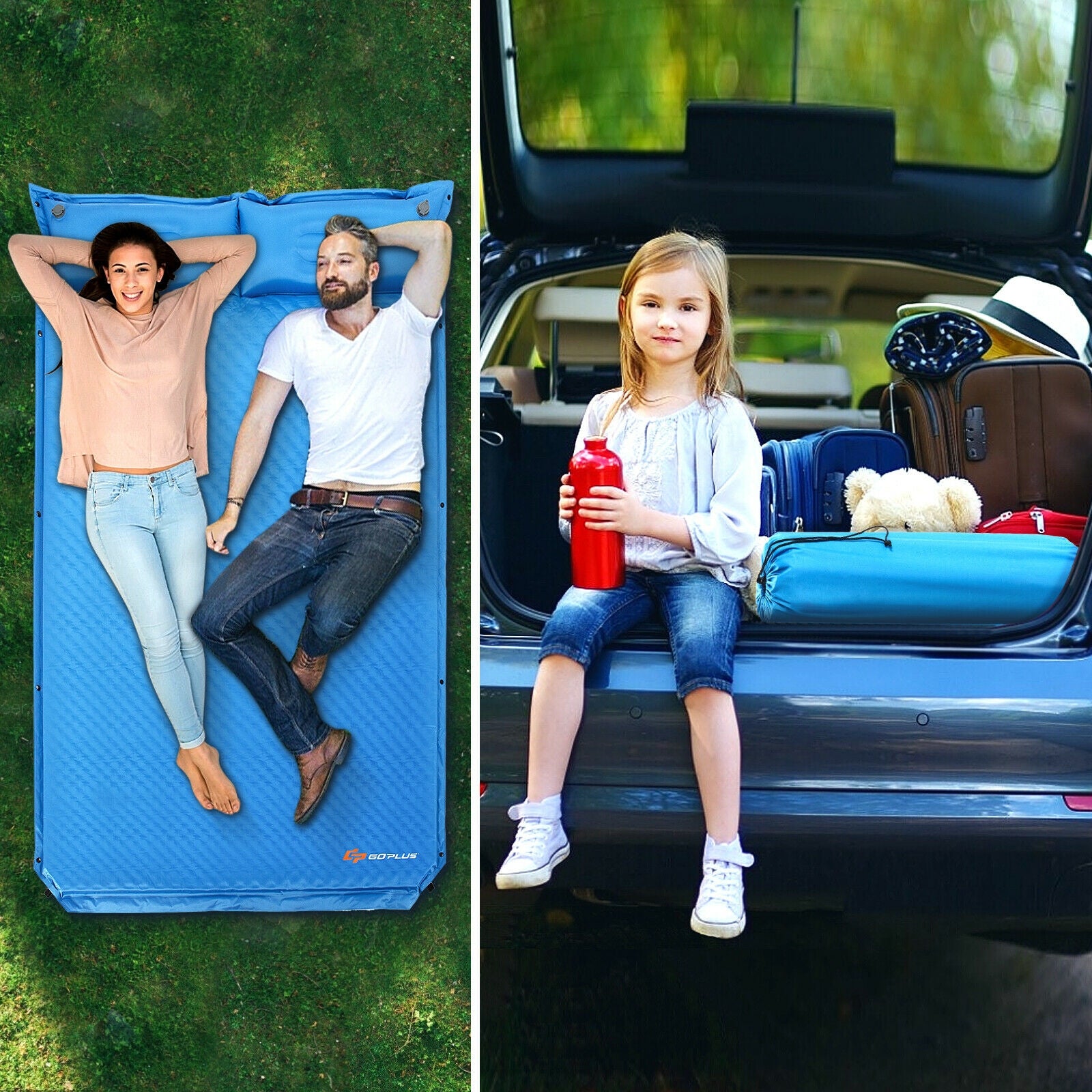 Self-Inflating Camping Outdoor Sleeping Mat with Pillows Bag, Blue Air Mattresses & Sleeping Bags at Gallery Canada