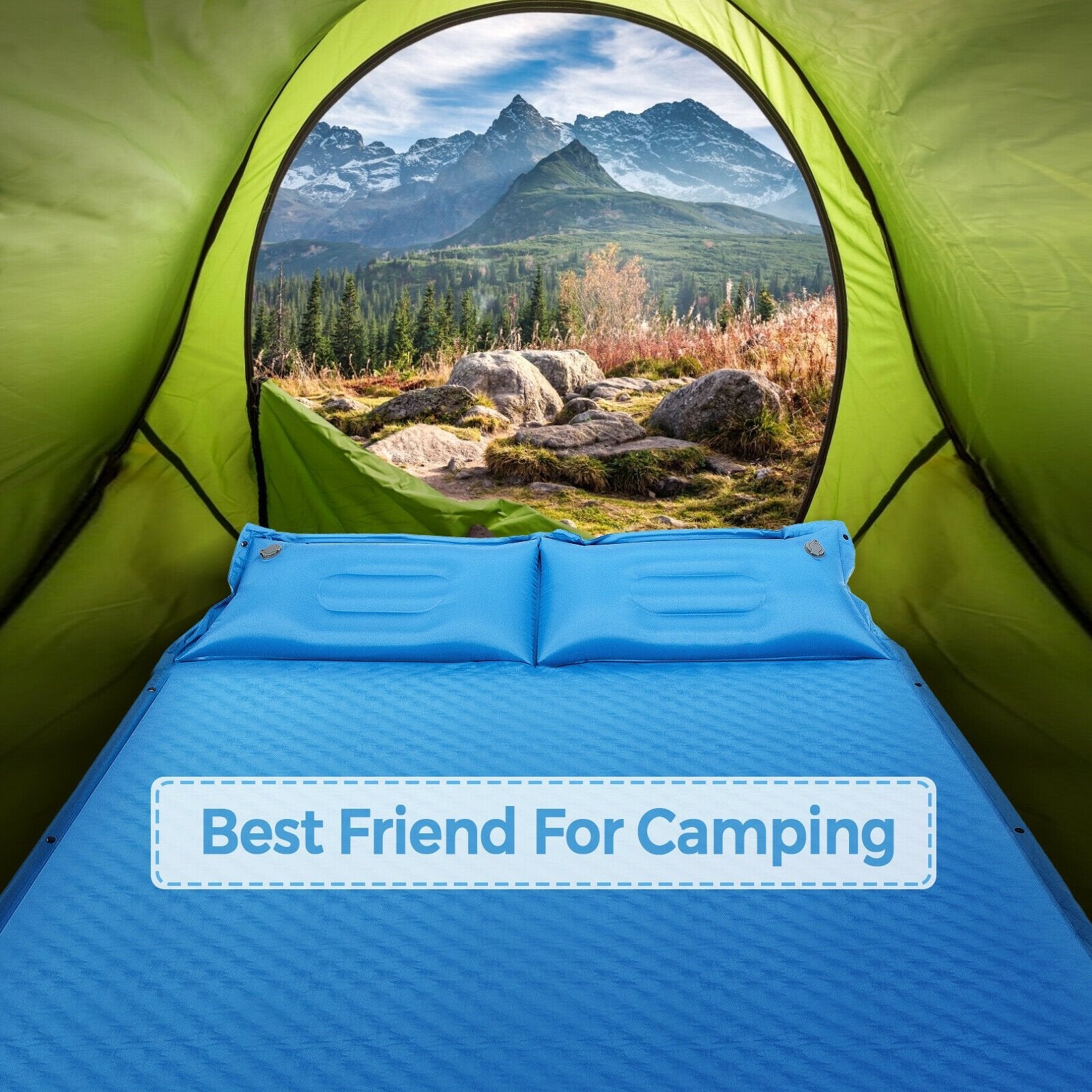 Self-Inflating Camping Outdoor Sleeping Mat with Pillows Bag, Blue Air Mattresses & Sleeping Bags   at Gallery Canada