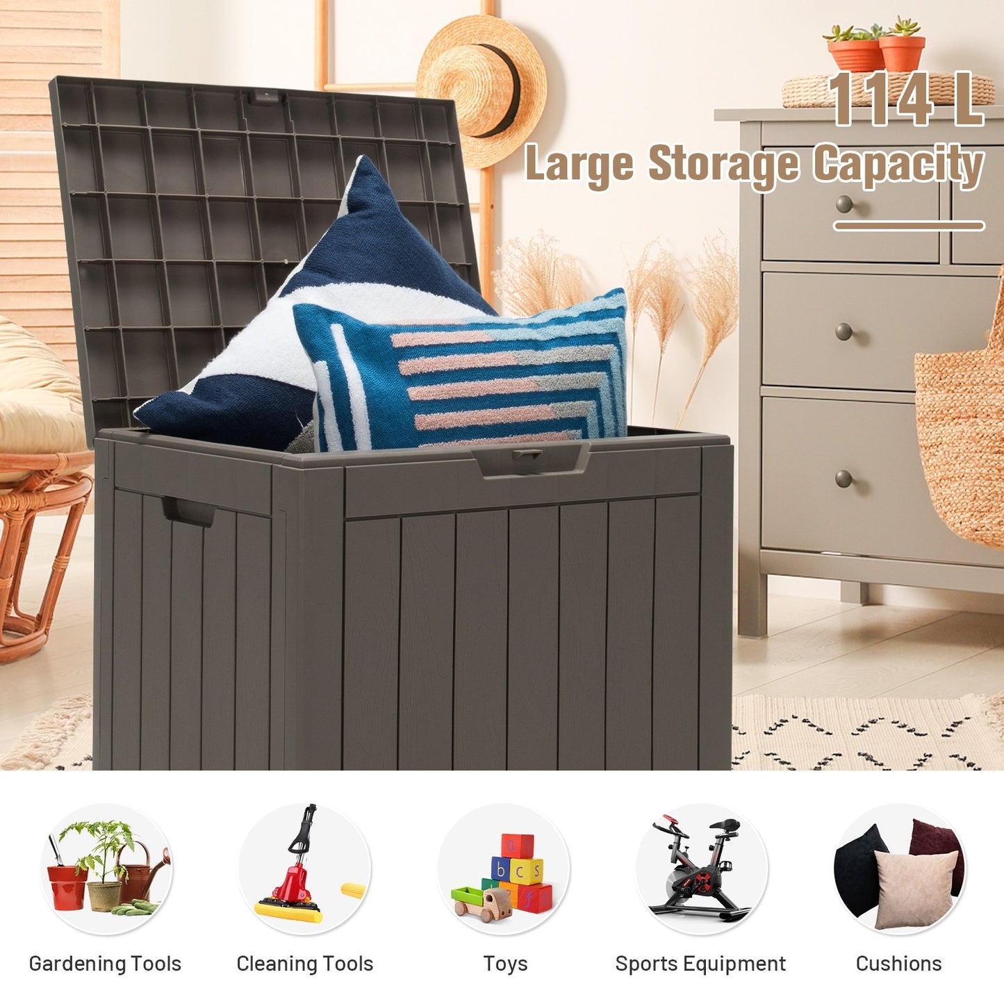 30 Gallon Deck Box Storage Seating Container, Light Brown Sheds & Outdoor Storage   at Gallery Canada