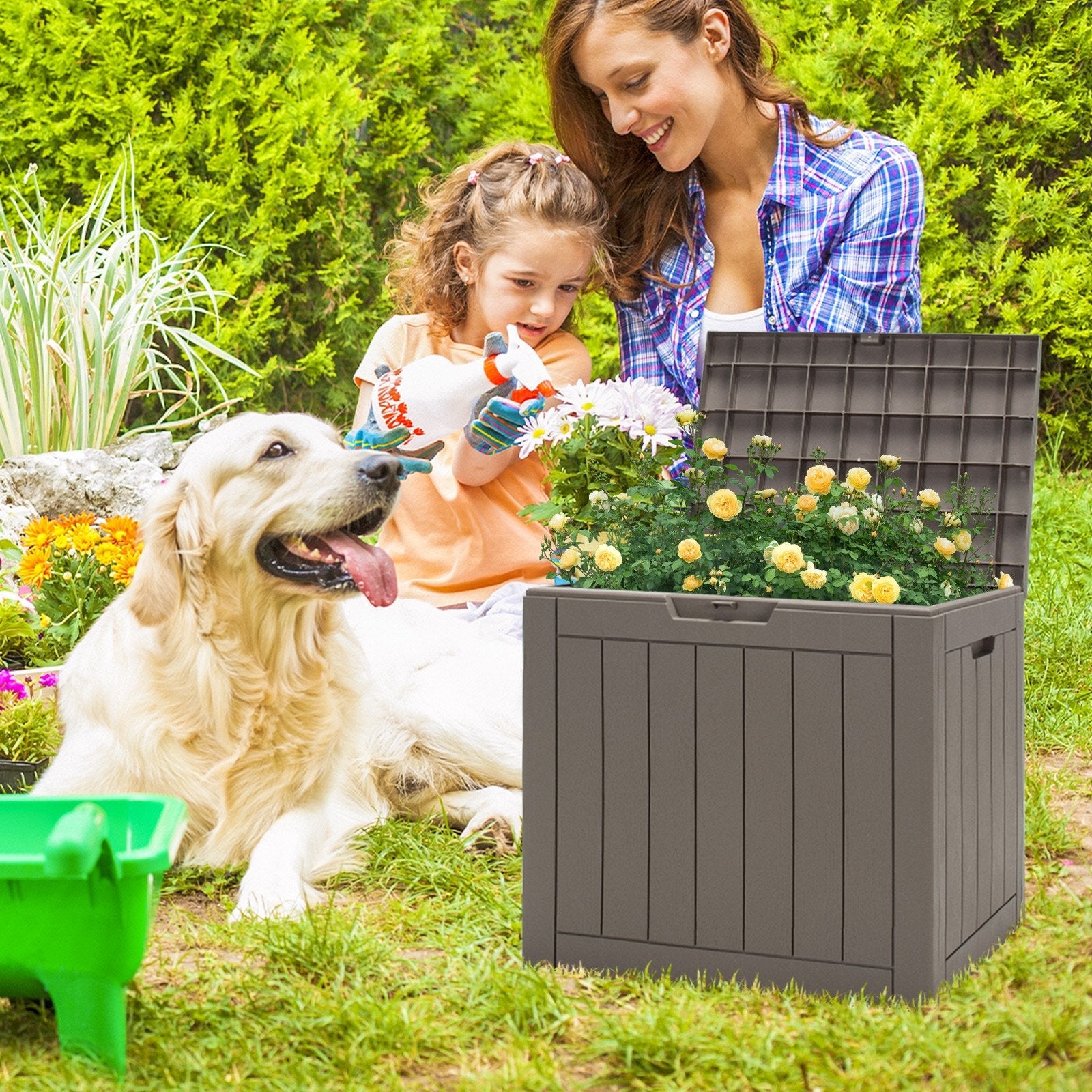 30 Gallon Deck Box Storage Seating Container, Light Brown Sheds & Outdoor Storage   at Gallery Canada