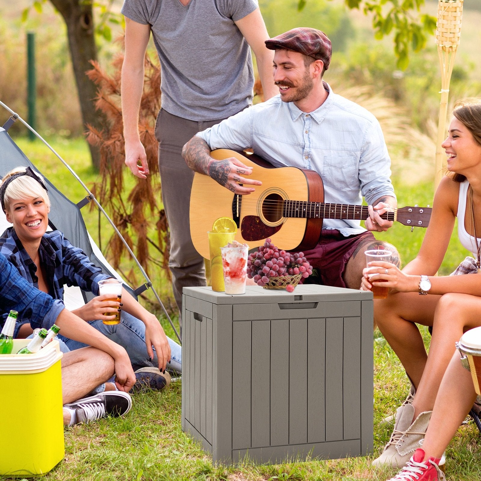 30 Gallon Deck Box Storage Seating Container, Light Brown Sheds & Outdoor Storage   at Gallery Canada