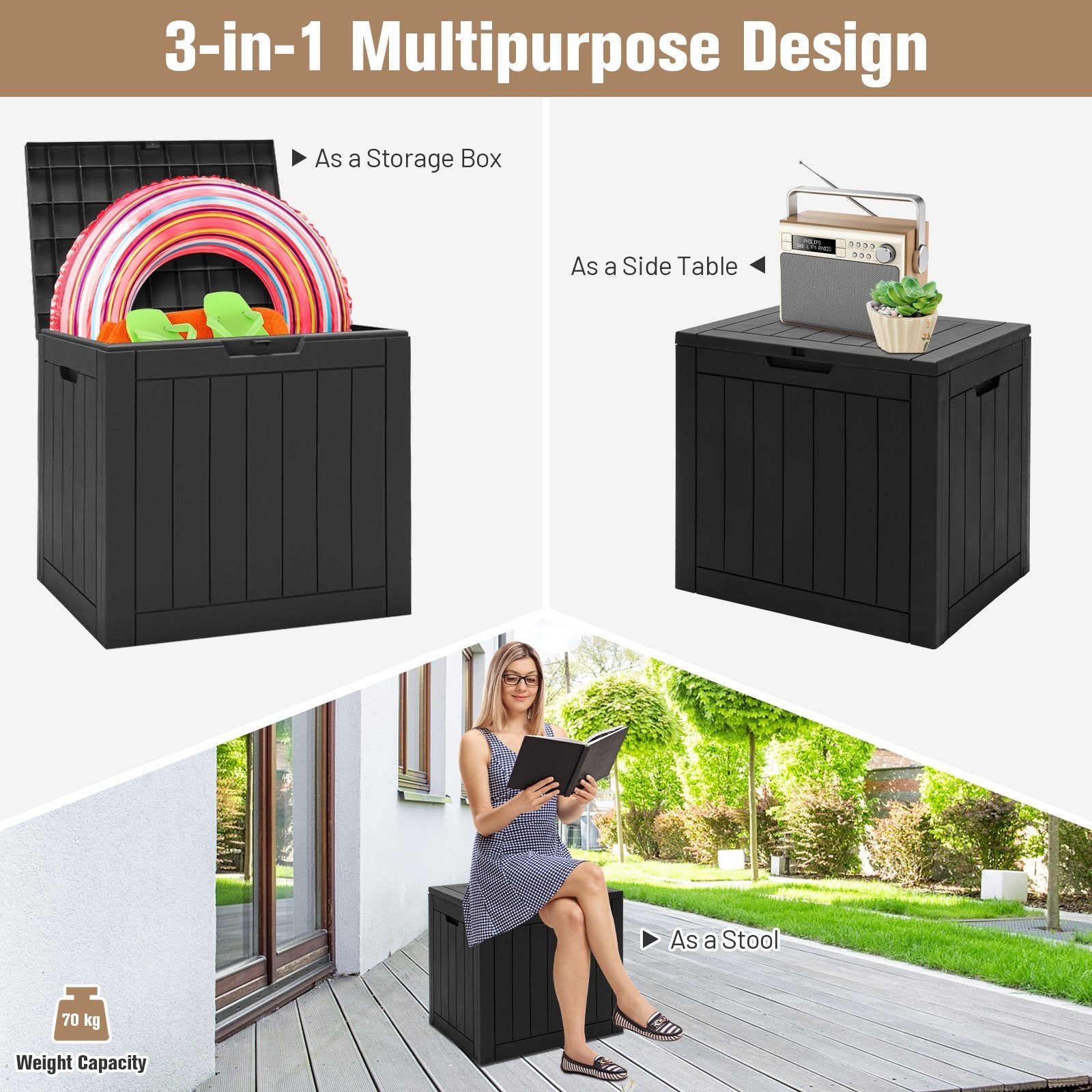 30 Gallon Deck Box Storage Seating Container, Black - Gallery Canada