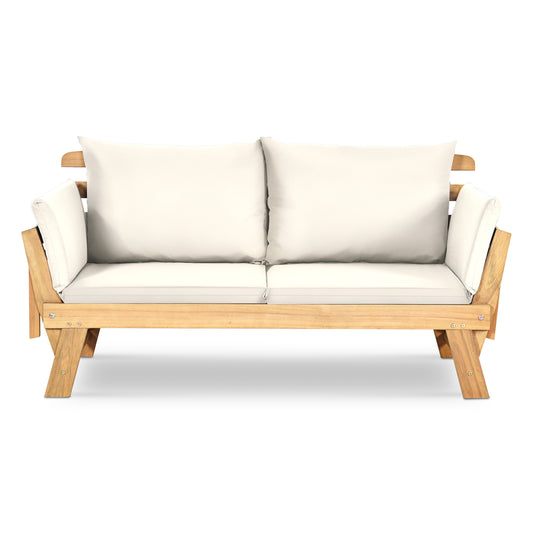 Adjustable  Patio Convertible Sofa with Thick Cushion, White - Gallery Canada