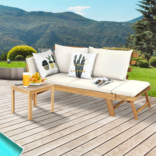 Adjustable  Patio Convertible Sofa with Thick Cushion, White Outdoor Benches White  at Gallery Canada