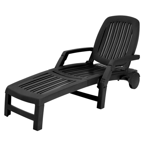Adjustable Patio Sun Lounger with Weather Resistant Wheels, Black