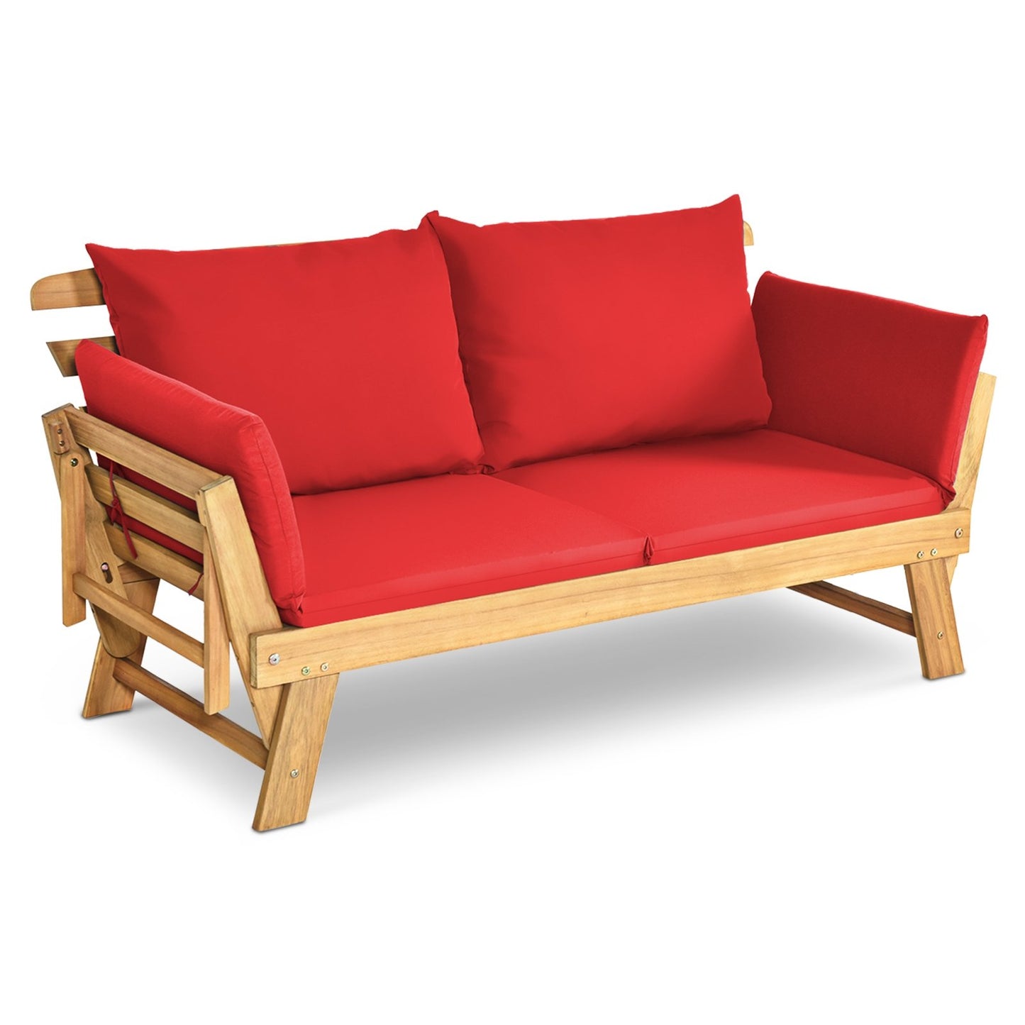 Adjustable Patio Convertible Sofa with Thick Cushion, Red - Gallery Canada