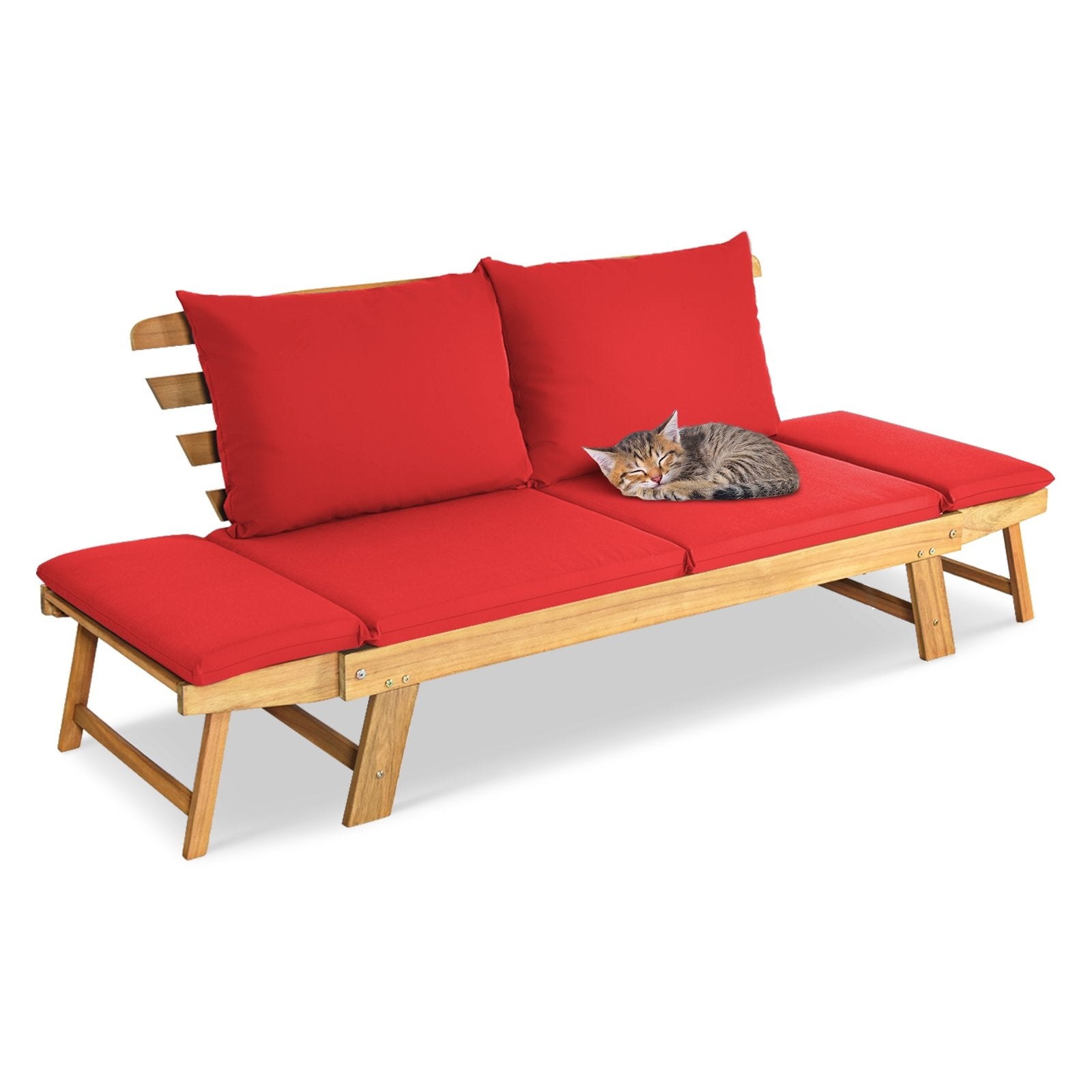 Adjustable Patio Convertible Sofa with Thick Cushion, Red Outdoor Benches   at Gallery Canada