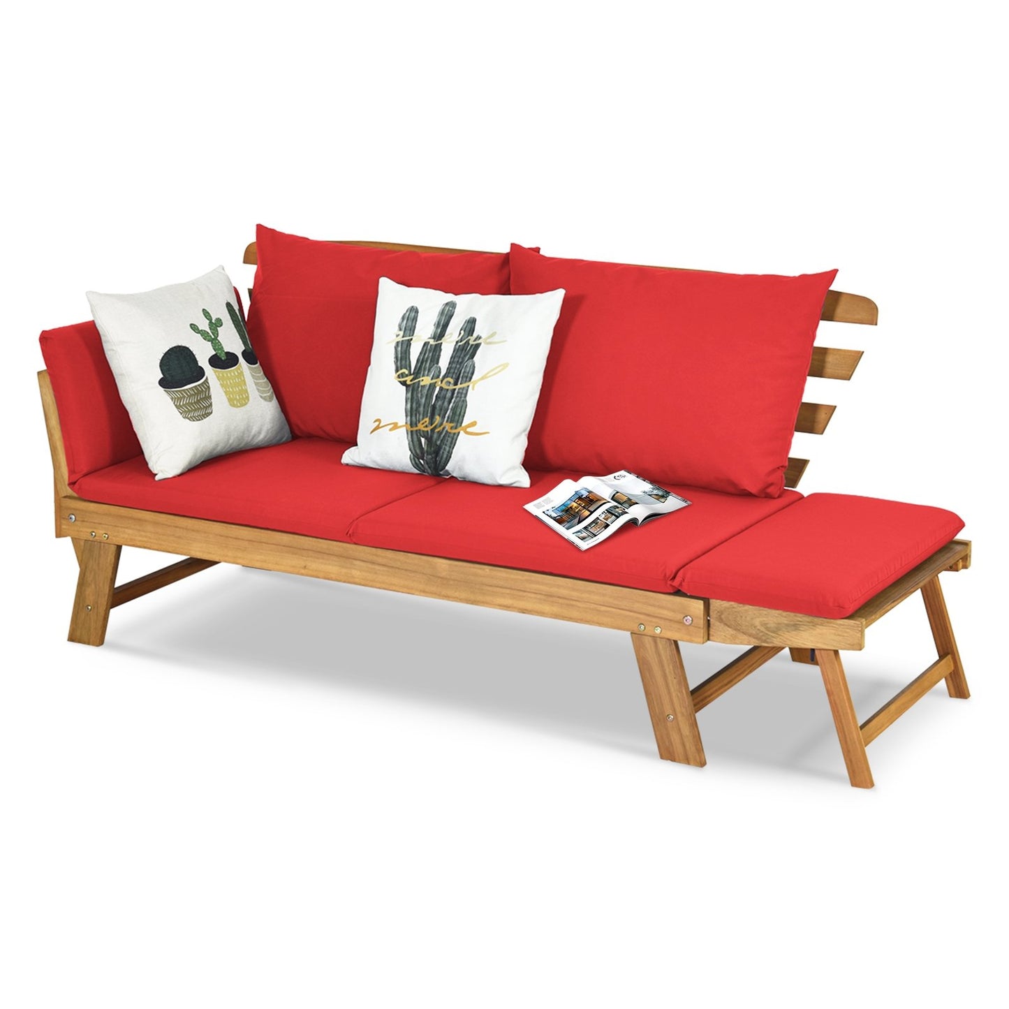 Adjustable Patio Convertible Sofa with Thick Cushion, Red - Gallery Canada