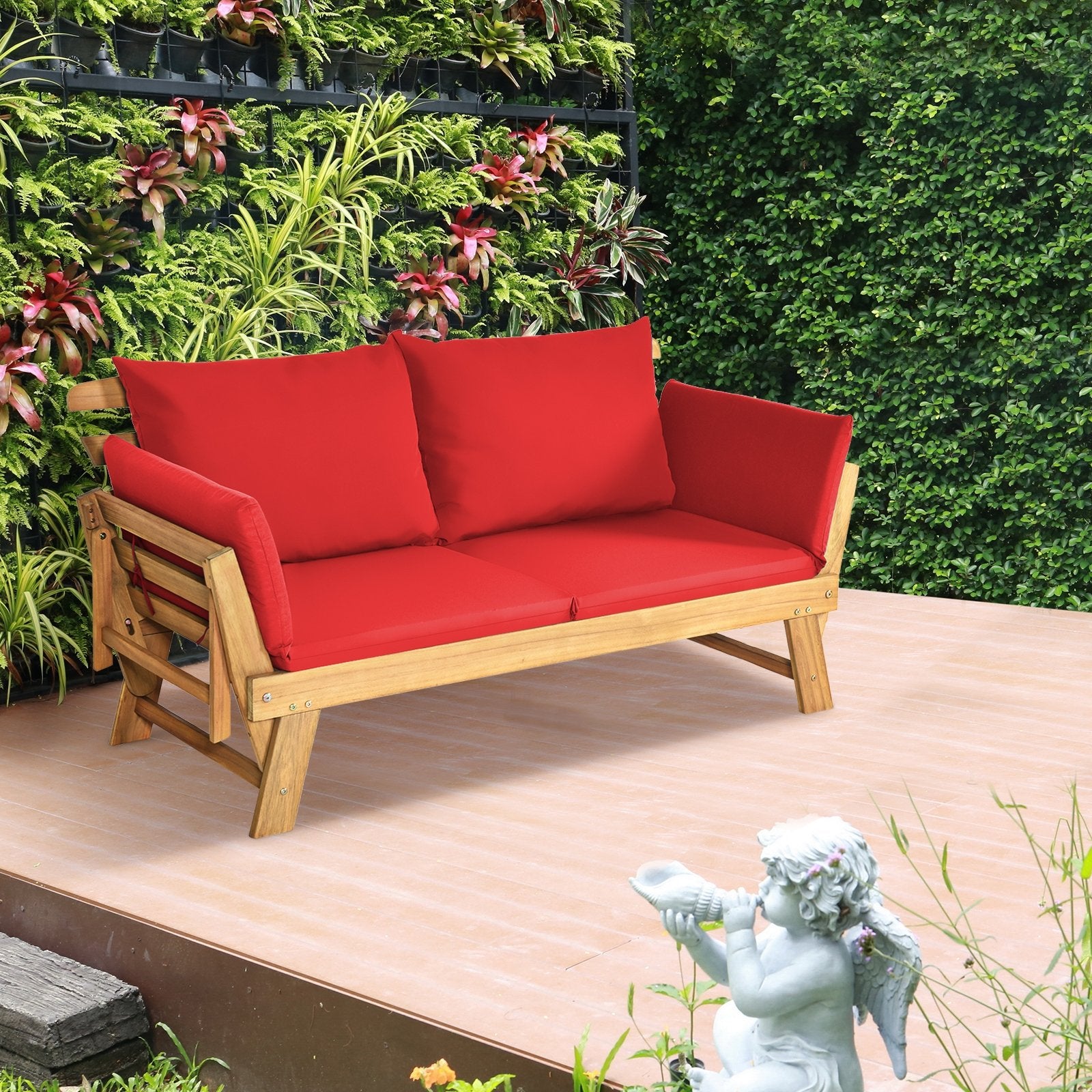 Adjustable Patio Convertible Sofa with Thick Cushion, Red Outdoor Benches   at Gallery Canada