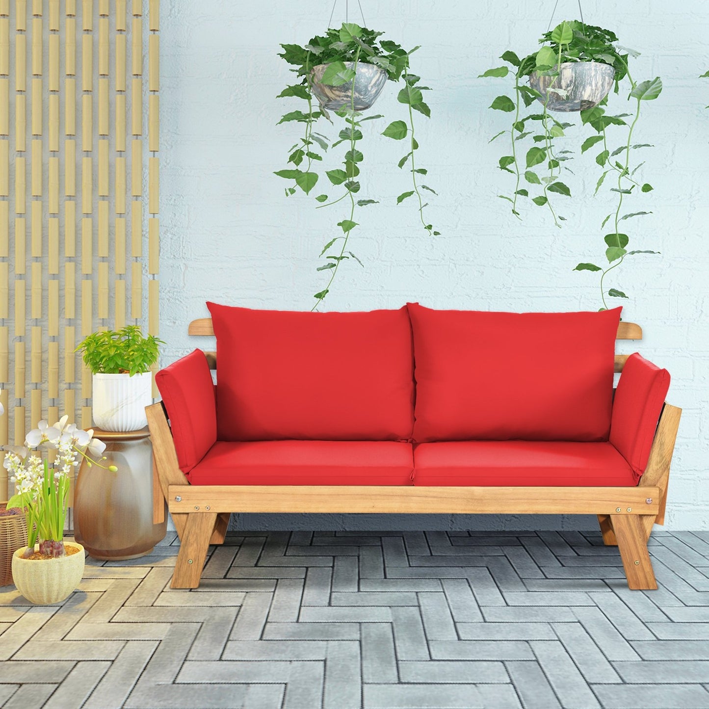 Adjustable Patio Convertible Sofa with Thick Cushion, Red - Gallery Canada