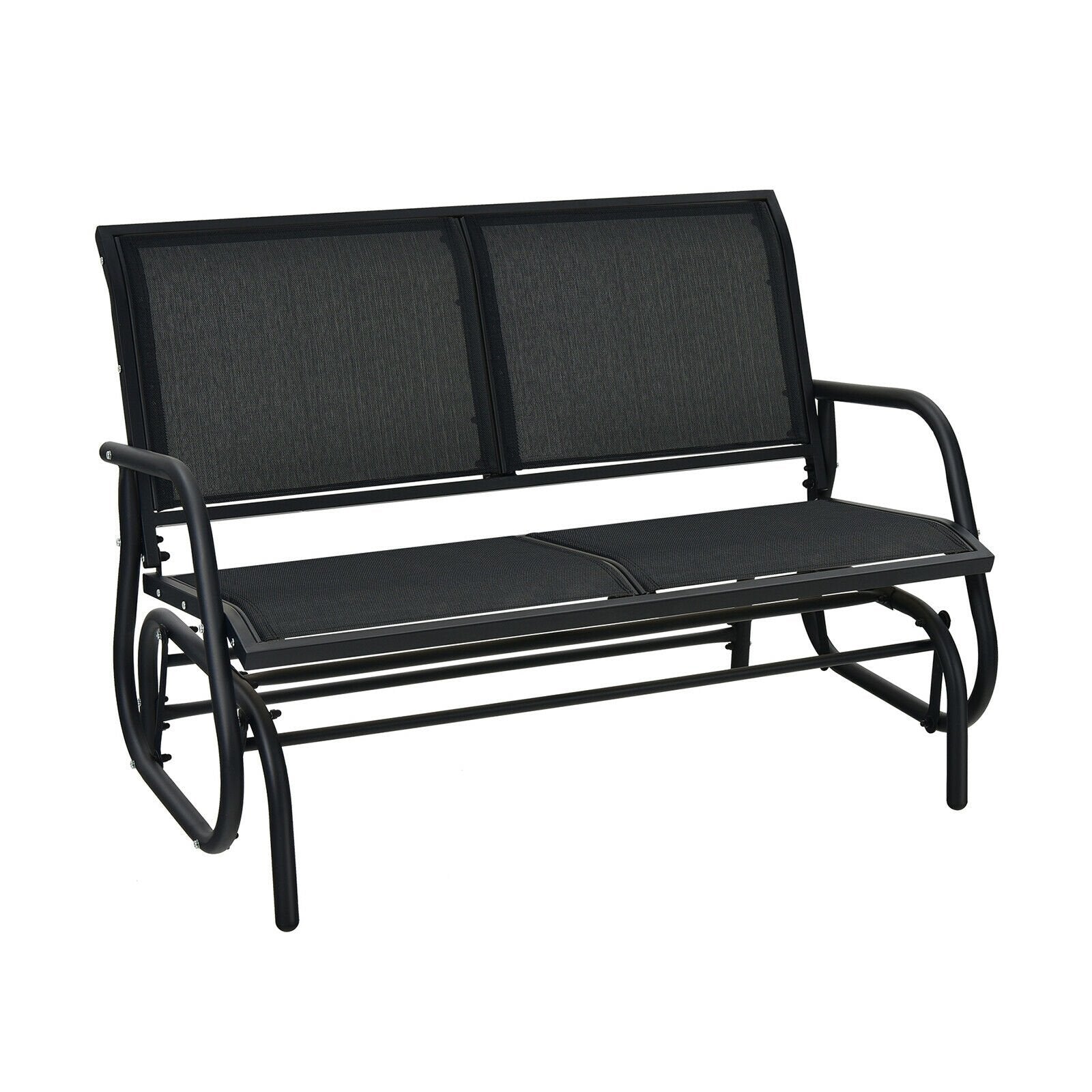 Swing Glider Chair 48 Inch Loveseat Rocker Lounge Backyard, Black Patio Rocking Chairs & Gliders   at Gallery Canada