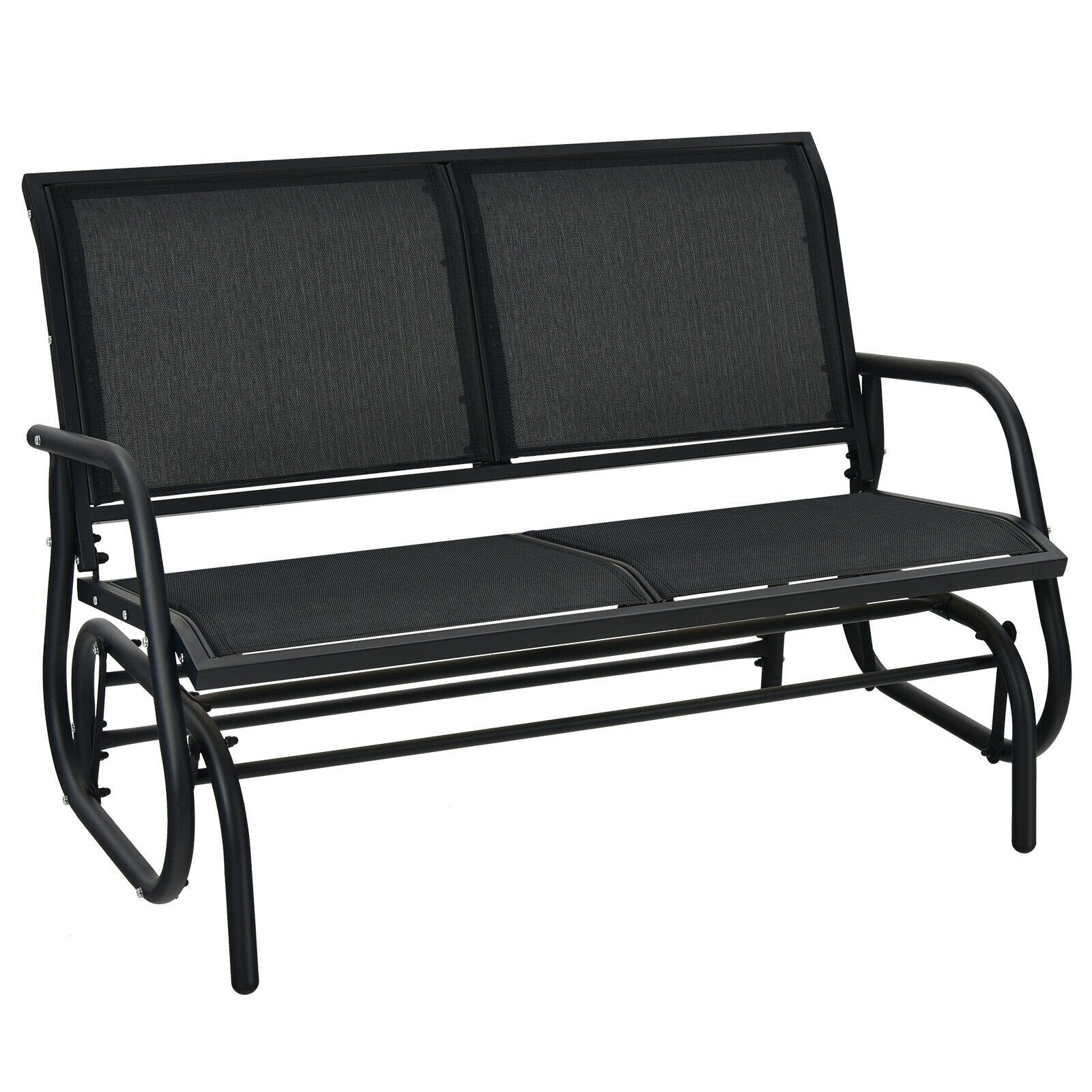 Swing Glider Chair 48 Inch Loveseat Rocker Lounge Backyard, Black Patio Rocking Chairs & Gliders   at Gallery Canada