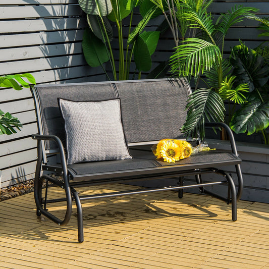 Swing Glider Chair 48 Inch Loveseat Rocker Lounge Backyard, Black Patio Rocking Chairs & Gliders   at Gallery Canada