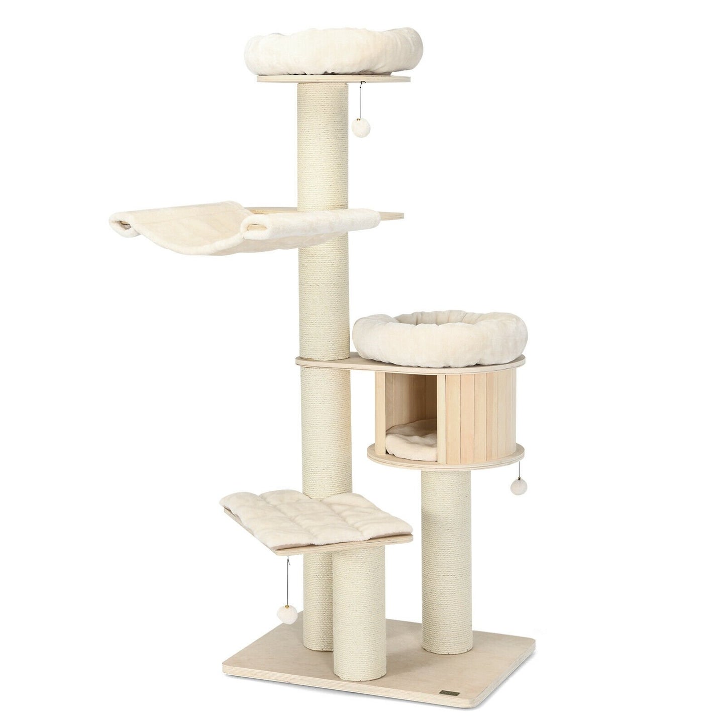 4-Layer 68.5-Inch Wooden Cat Tree Condo Activity Tower with Sisal Posts, Natural - Gallery Canada