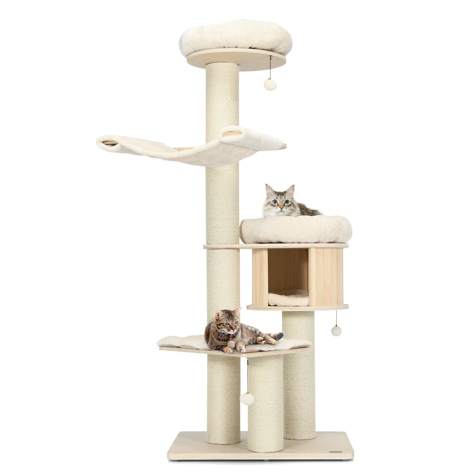 4-Layer 68.5-Inch Wooden Cat Tree Condo Activity Tower with Sisal Posts, Natural Cat Trees Condos & Scratchers   at Gallery Canada