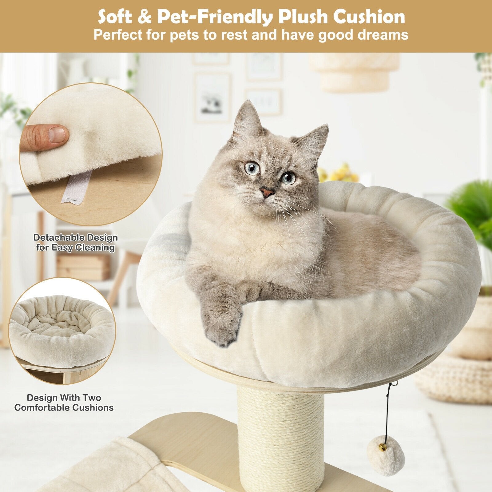 4-Layer 68.5-Inch Wooden Cat Tree Condo Activity Tower with Sisal Posts, Natural Cat Trees Condos & Scratchers   at Gallery Canada