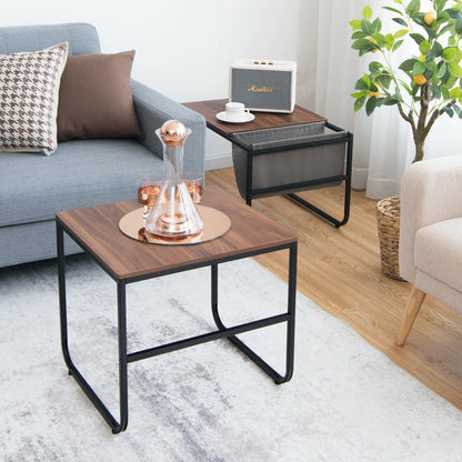 Set of 2 Nesting Coffee Tables with Side Pocket for Living Room Bedroom, Rustic Brown Coffee Tables at Gallery Canada