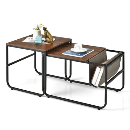 Set of 2 Nesting Coffee Tables with Side Pocket for Living Room Bedroom, Rustic Brown Coffee Tables at Gallery Canada