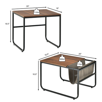 Set of 2 Nesting Coffee Tables with Side Pocket for Living Room Bedroom, Rustic Brown Coffee Tables at Gallery Canada