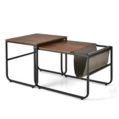 Set of 2 Nesting Coffee Tables with Side Pocket for Living Room Bedroom, Rustic Brown Coffee Tables at Gallery Canada