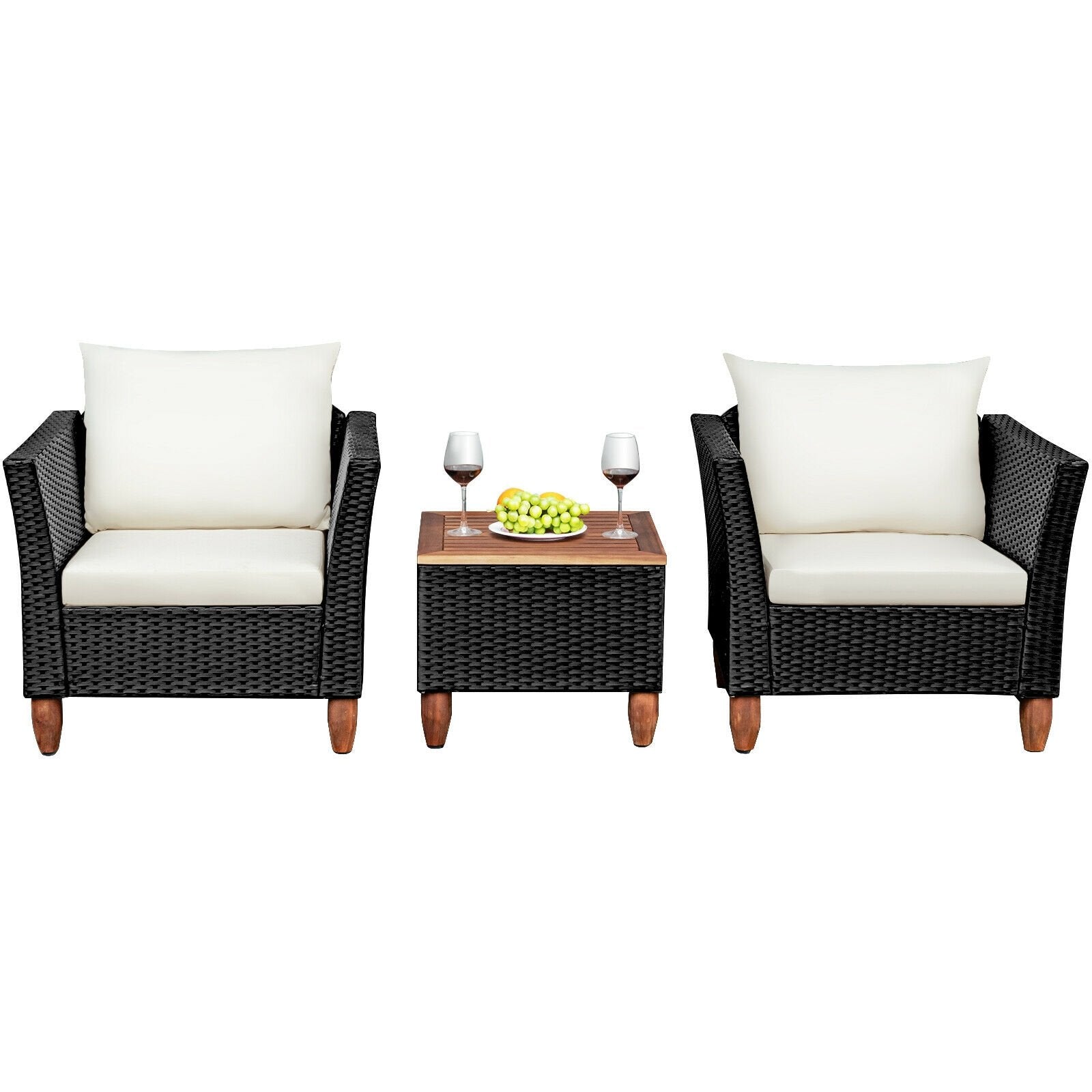 3 Pieces Outdoor Patio Rattan Furniture Set with Coffee Table, White Patio Conversation Sets   at Gallery Canada