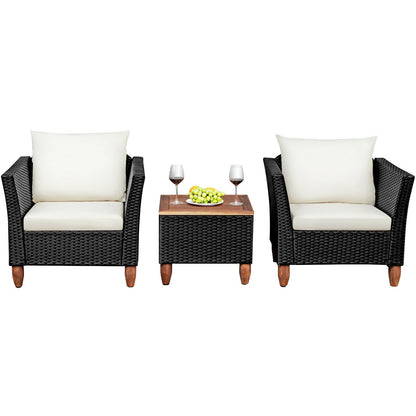 3 Pieces Outdoor Patio Rattan Furniture Set with Coffee Table, White Patio Conversation Sets   at Gallery Canada