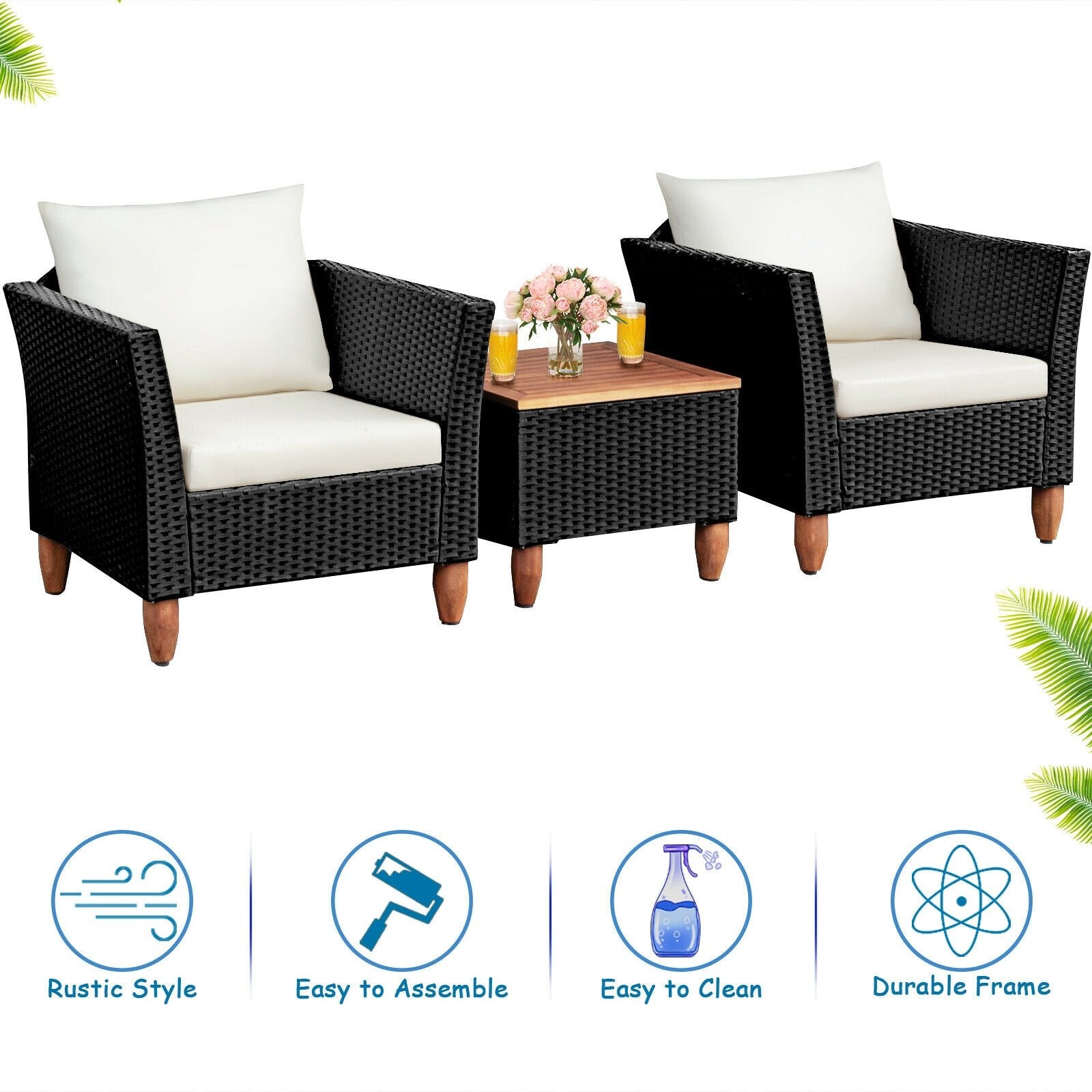 3 Pieces Outdoor Patio Rattan Furniture Set with Coffee Table, White Patio Conversation Sets   at Gallery Canada