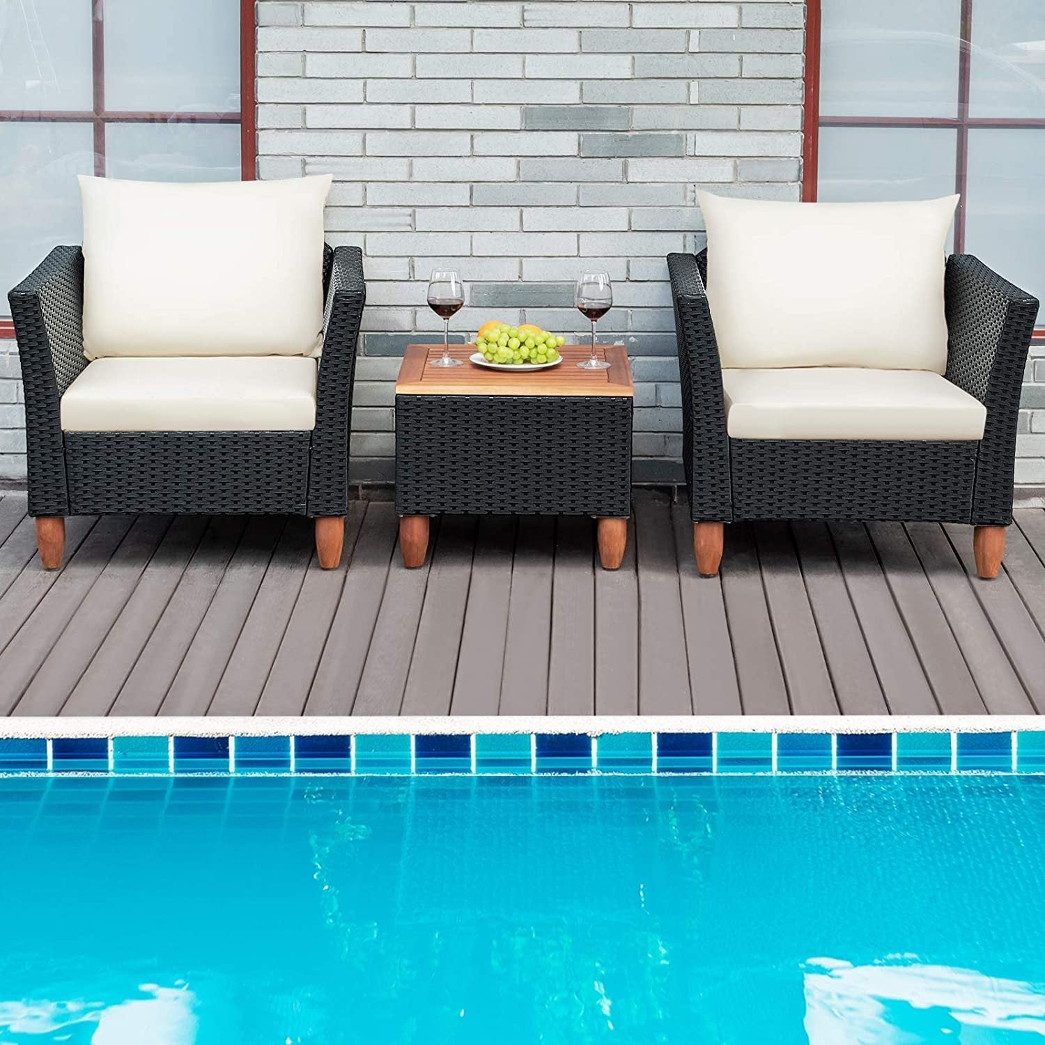 3 Pieces Outdoor Patio Rattan Furniture Set with Coffee Table, White Patio Conversation Sets   at Gallery Canada