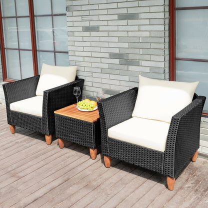 3 Pieces Outdoor Patio Rattan Furniture Set with Coffee Table, White Patio Conversation Sets   at Gallery Canada