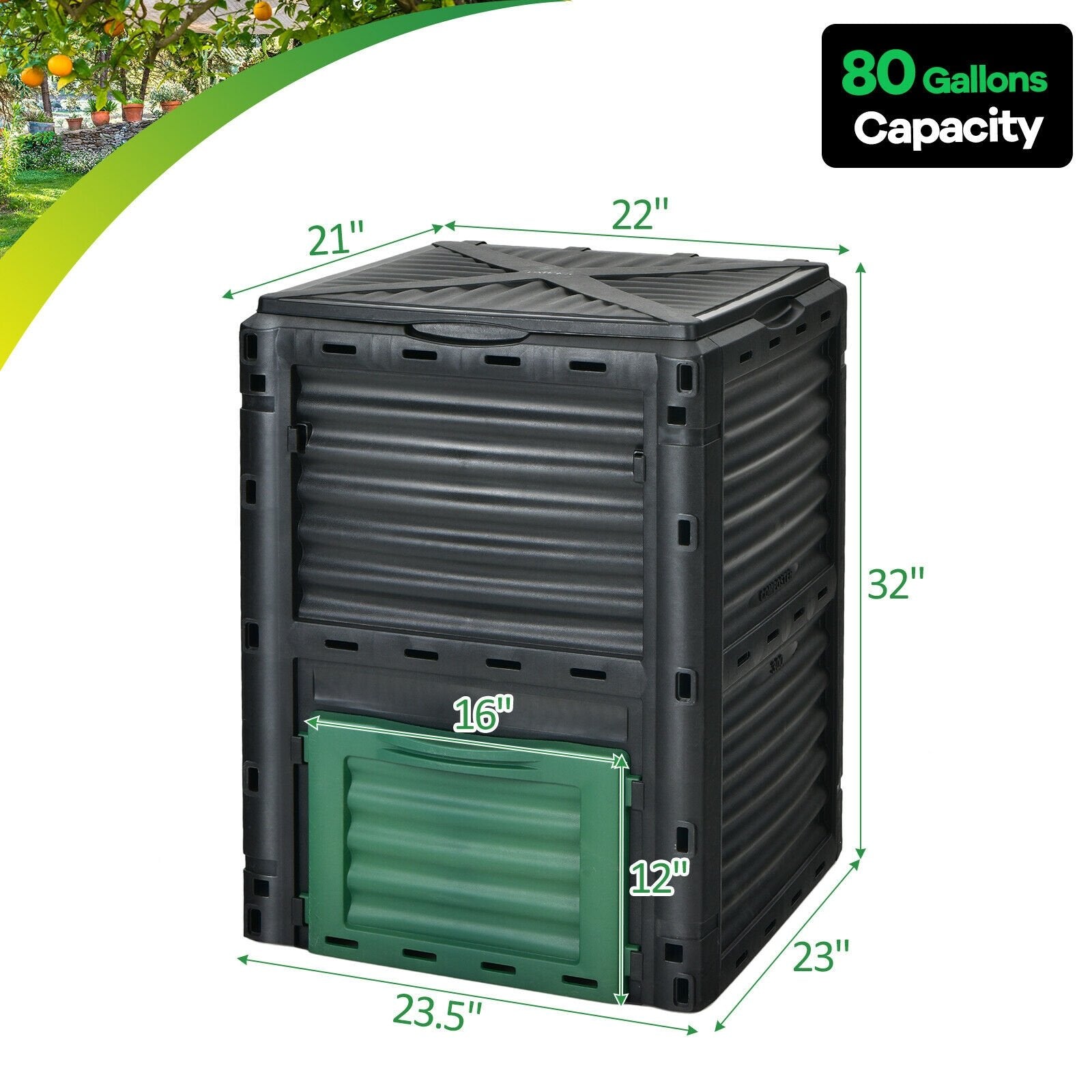 80-Gallon Outdoor Composter with Large Openable Lid and Bottom Exit Door, Black Garden Tools   at Gallery Canada