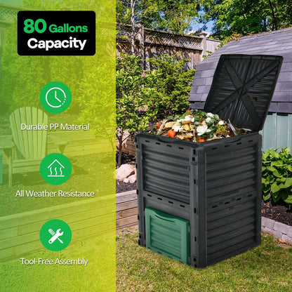 80-Gallon Outdoor Composter with Large Openable Lid and Bottom Exit Door, Black Garden Tools   at Gallery Canada