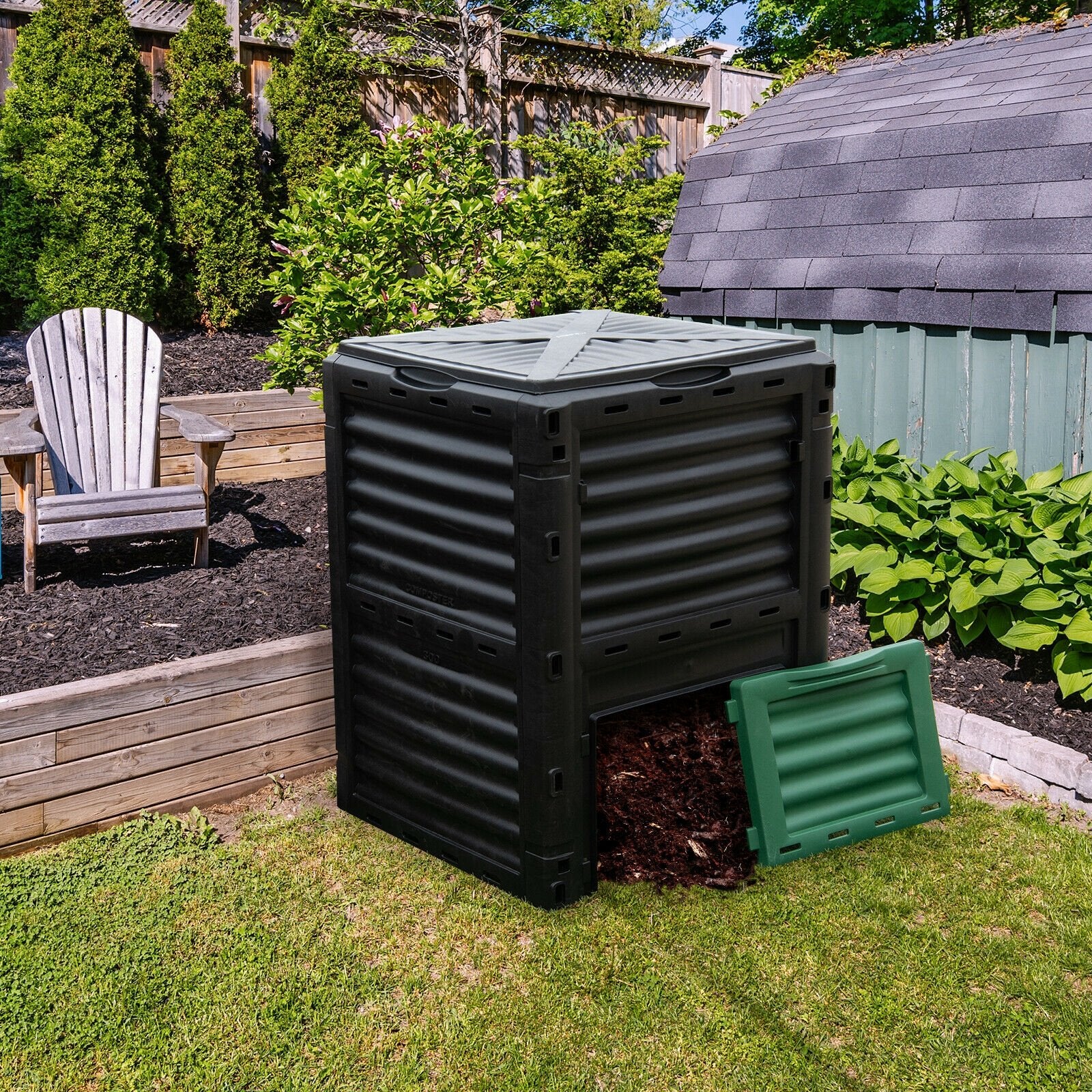 80-Gallon Outdoor Composter with Large Openable Lid and Bottom Exit Door, Black Garden Tools   at Gallery Canada